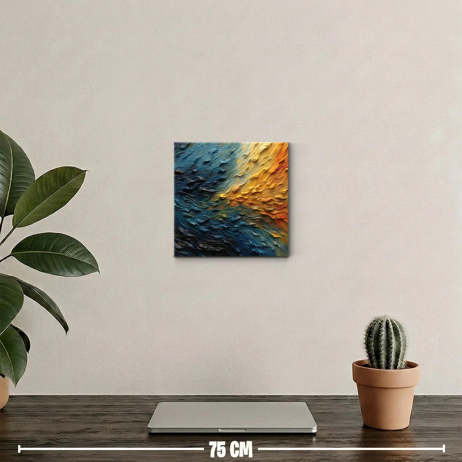 Cuadro abstracto con textura ondulada en tonos cálidos y fríos — miniatura 2