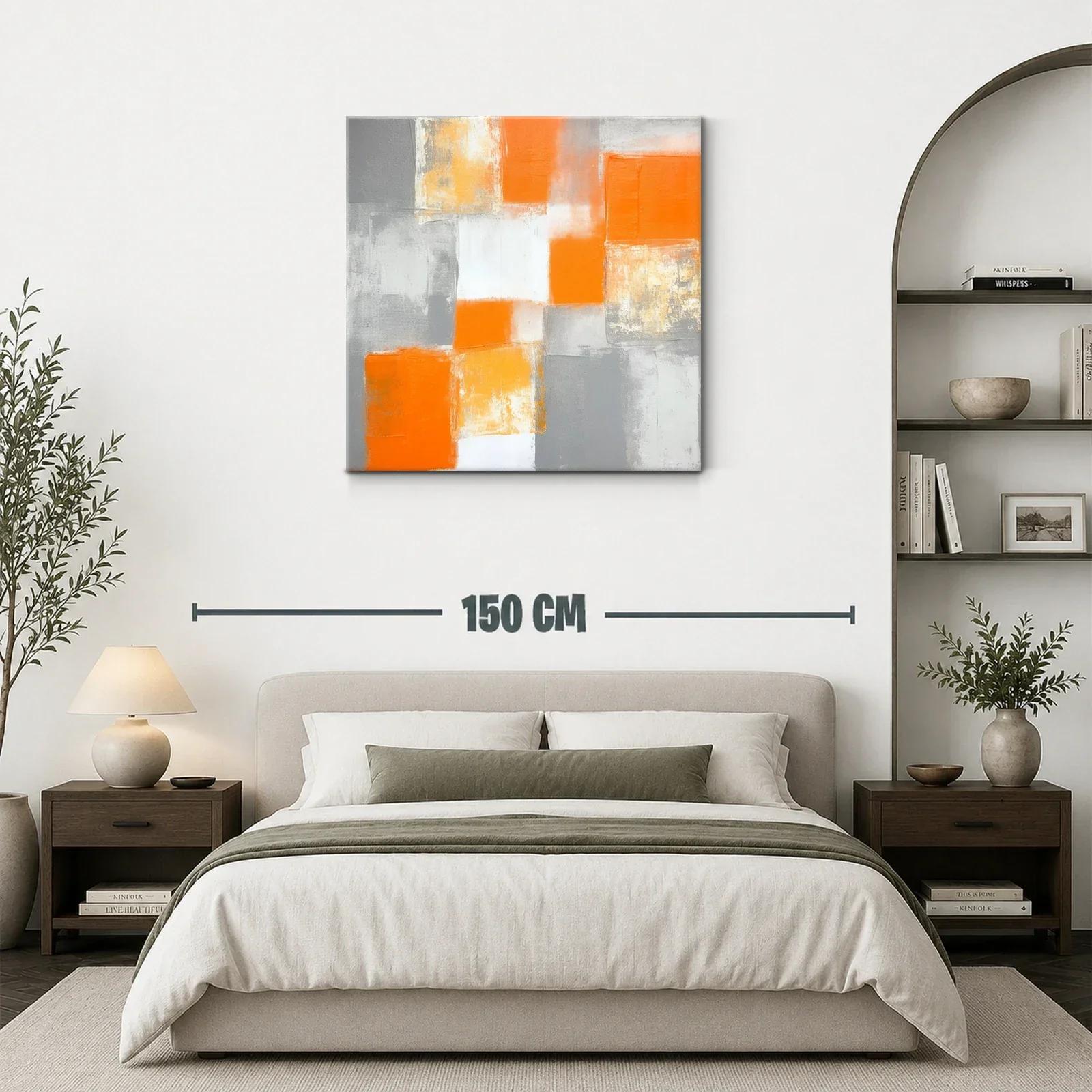 Cuadro abstracto en tonos naranjas y grises modernos — miniatura 3