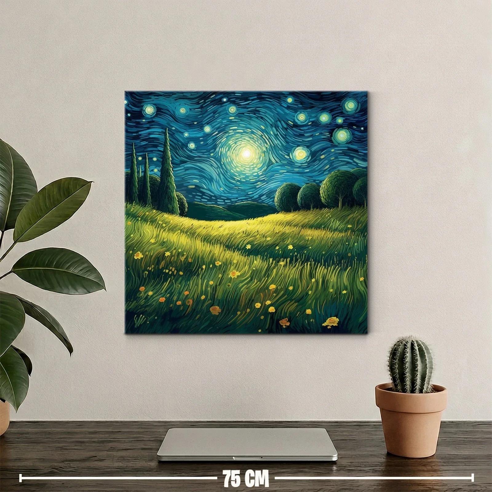 Paisaje nocturno brillante con cielo estrellado y campo de flores — miniatura 2