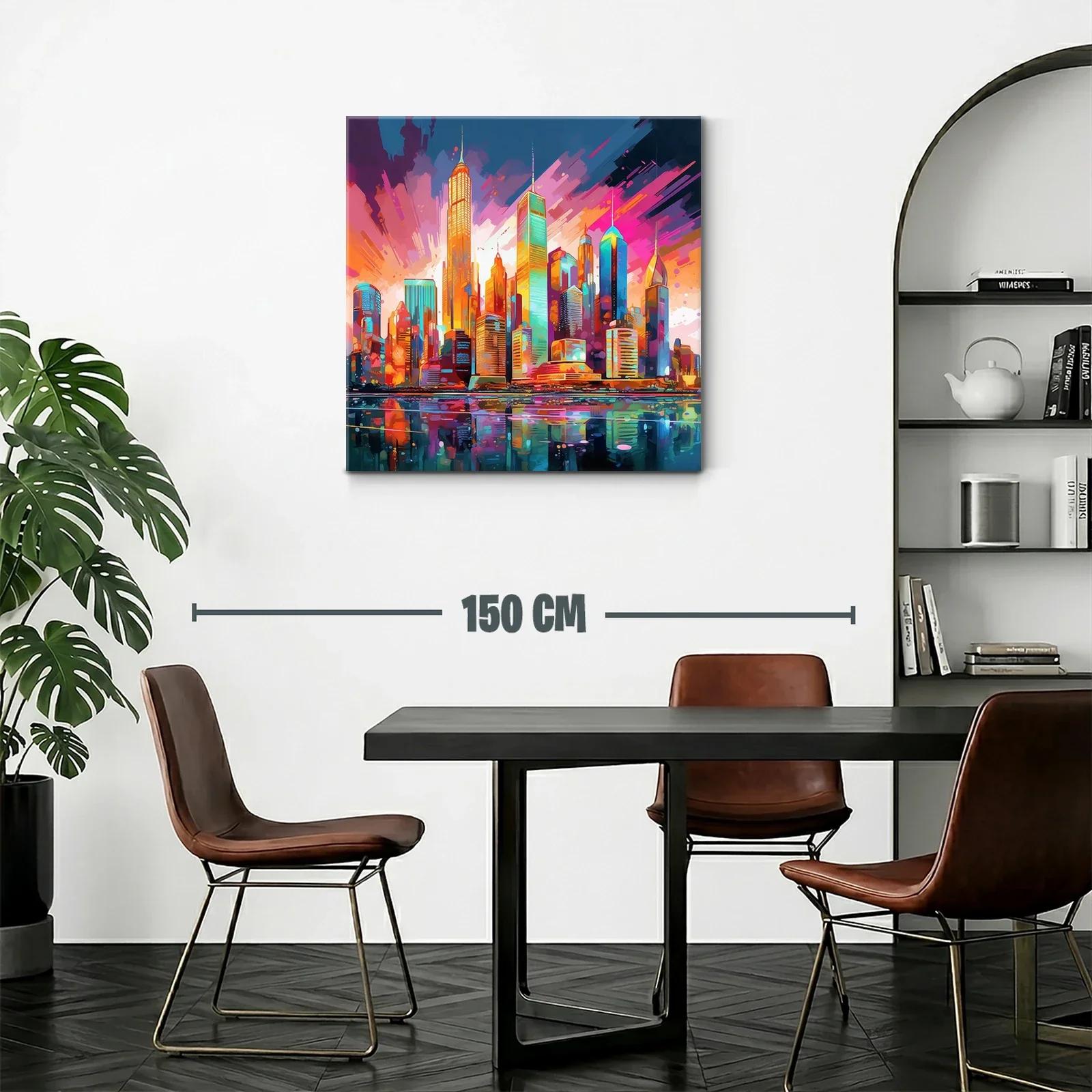 Vibrante ciudad al atardecer con reflejos intensos — miniatura 2