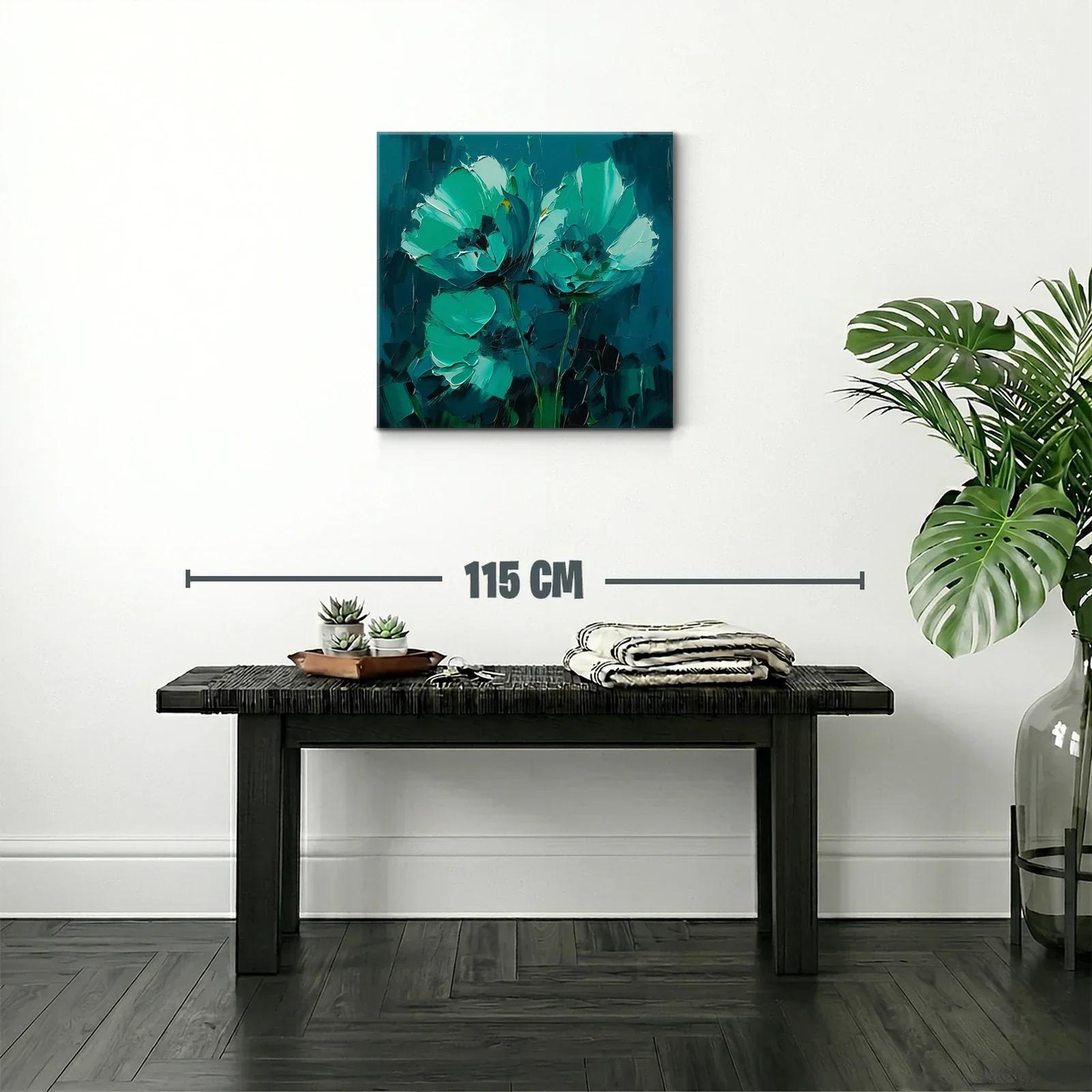 Cuadro floral pintura moderna en tonos verdes y azules — miniatura 2