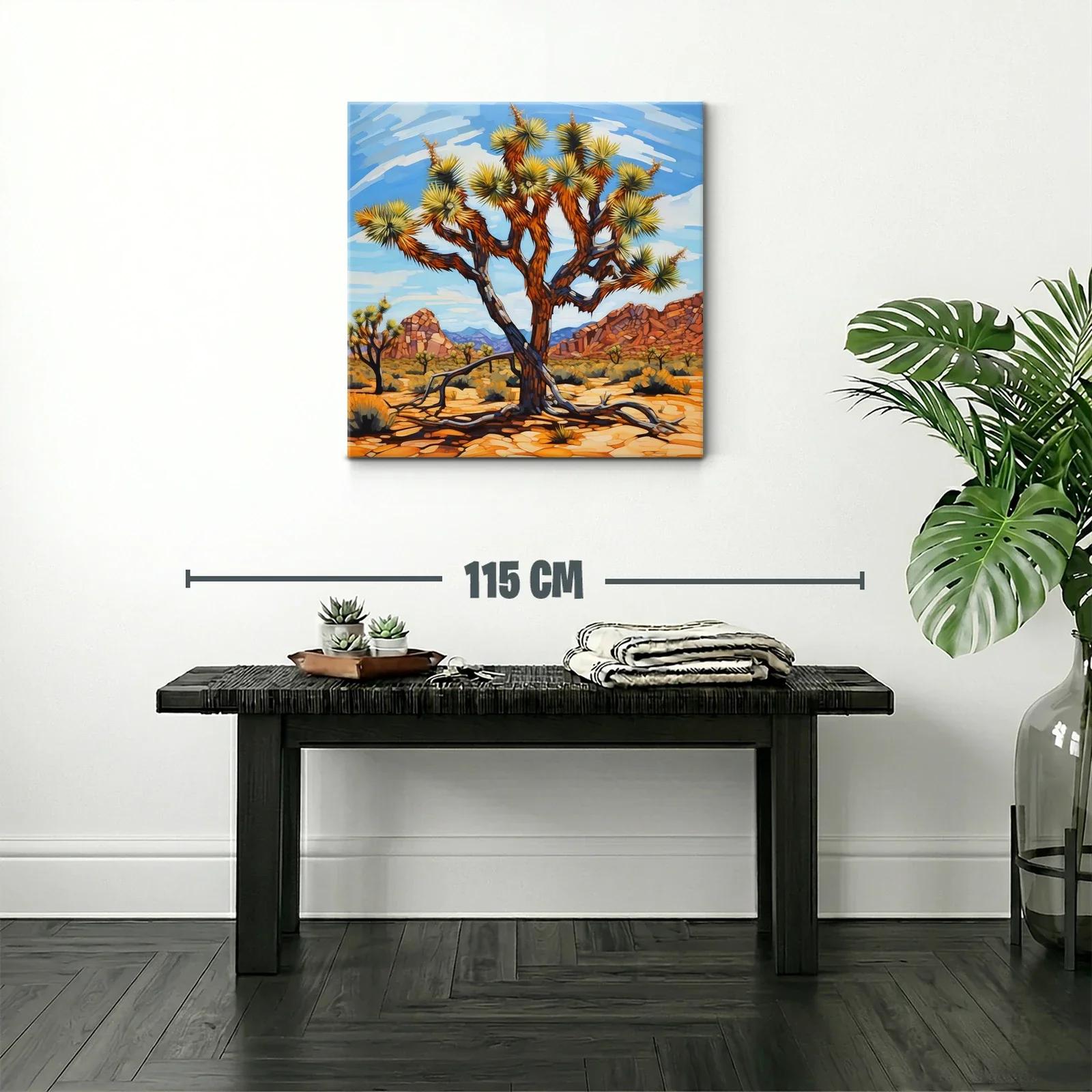 Paisaje desértico con árbol en tonos cálidos y cielos azules — miniatura 2