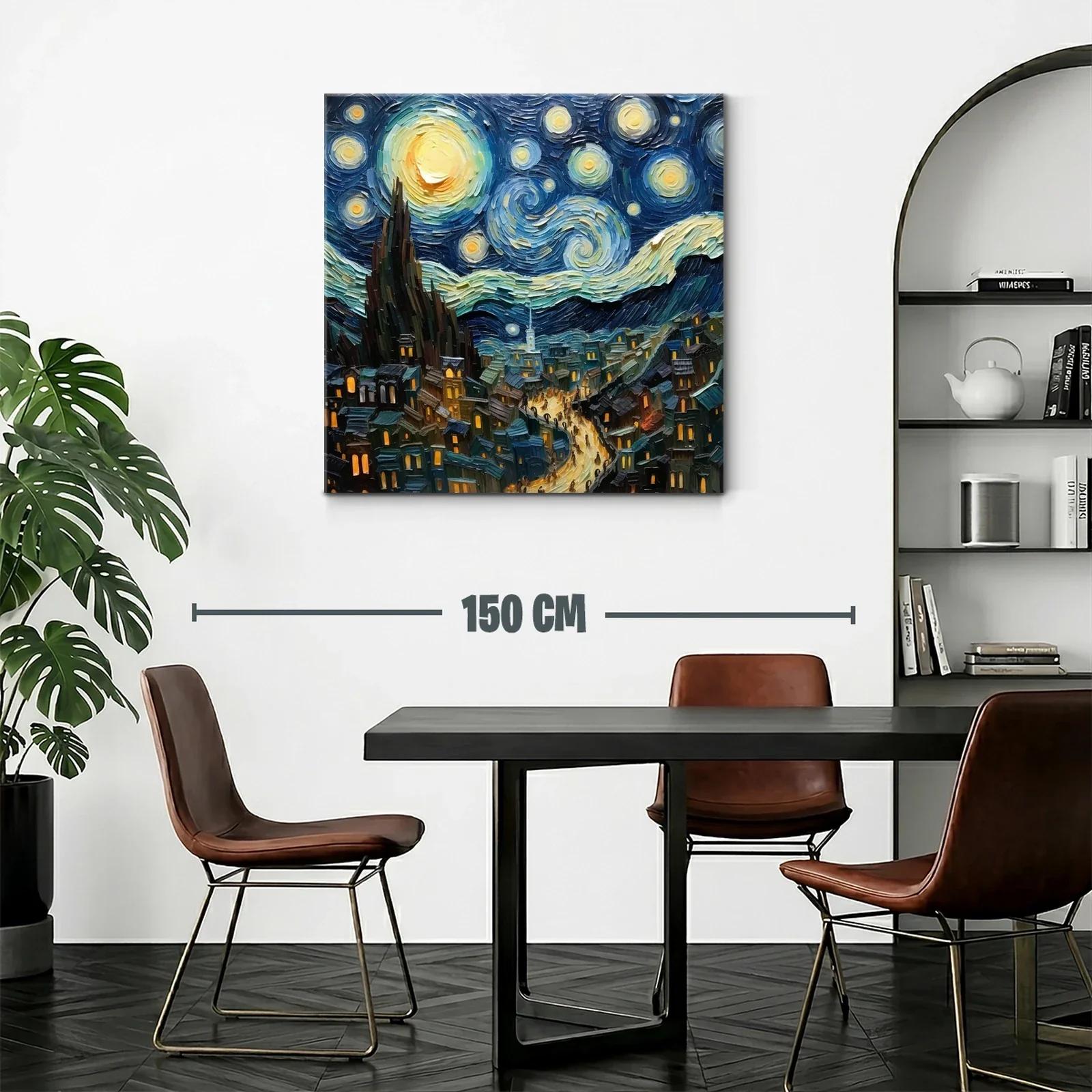 Cielo estrellado sobre un pueblo iluminado en la noche — miniatura 2