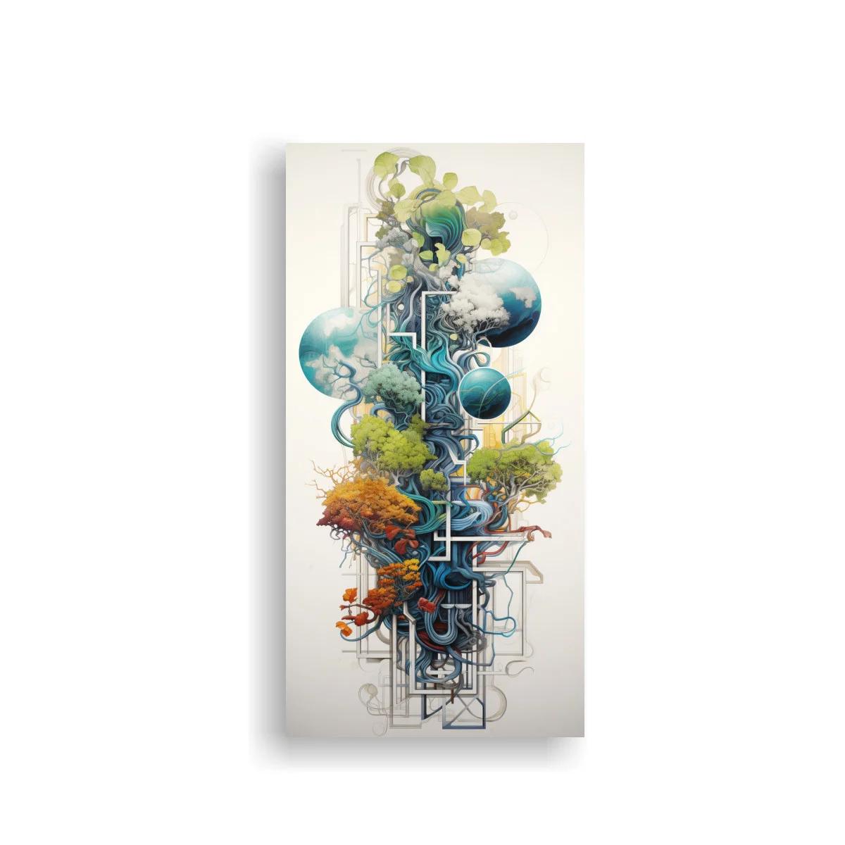 Cuadro árbol de la vida con nubes y líneas geométricas — imagen principal