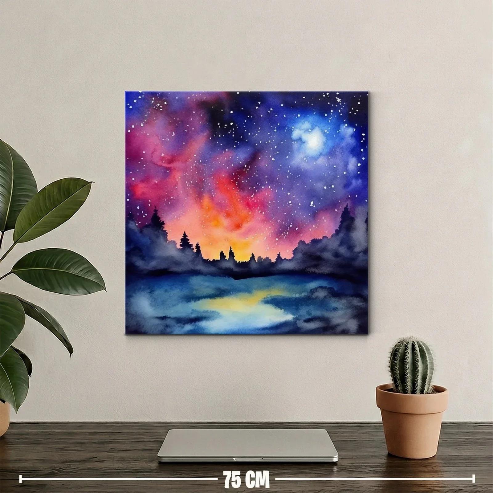 Cielo estrellado con bosque al atardecer vibrante — miniatura 2