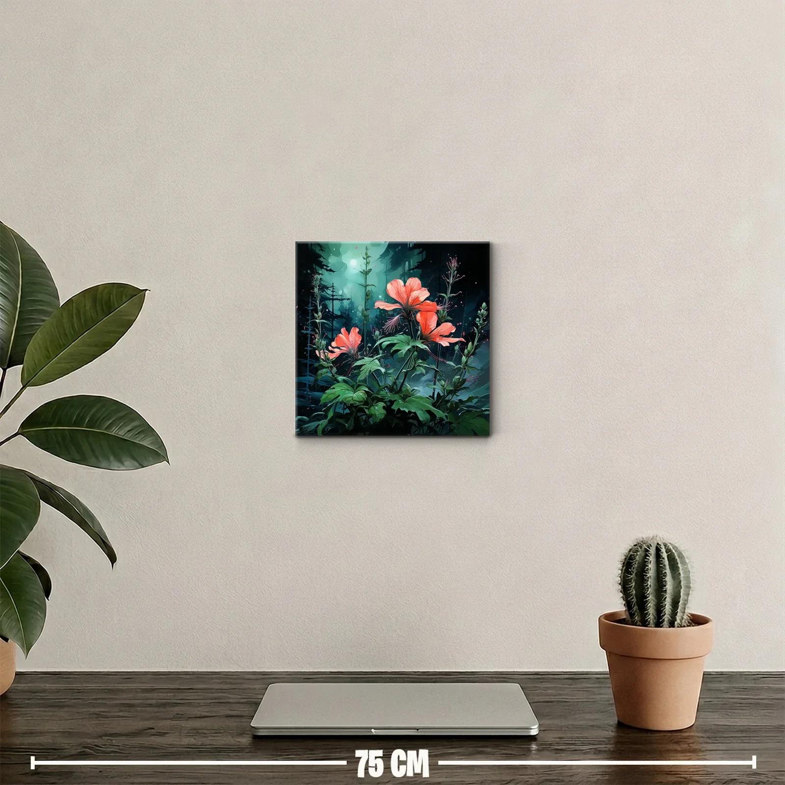 Exuberante jardín nocturno con flores iluminadas en tonos cálidos — miniatura 2