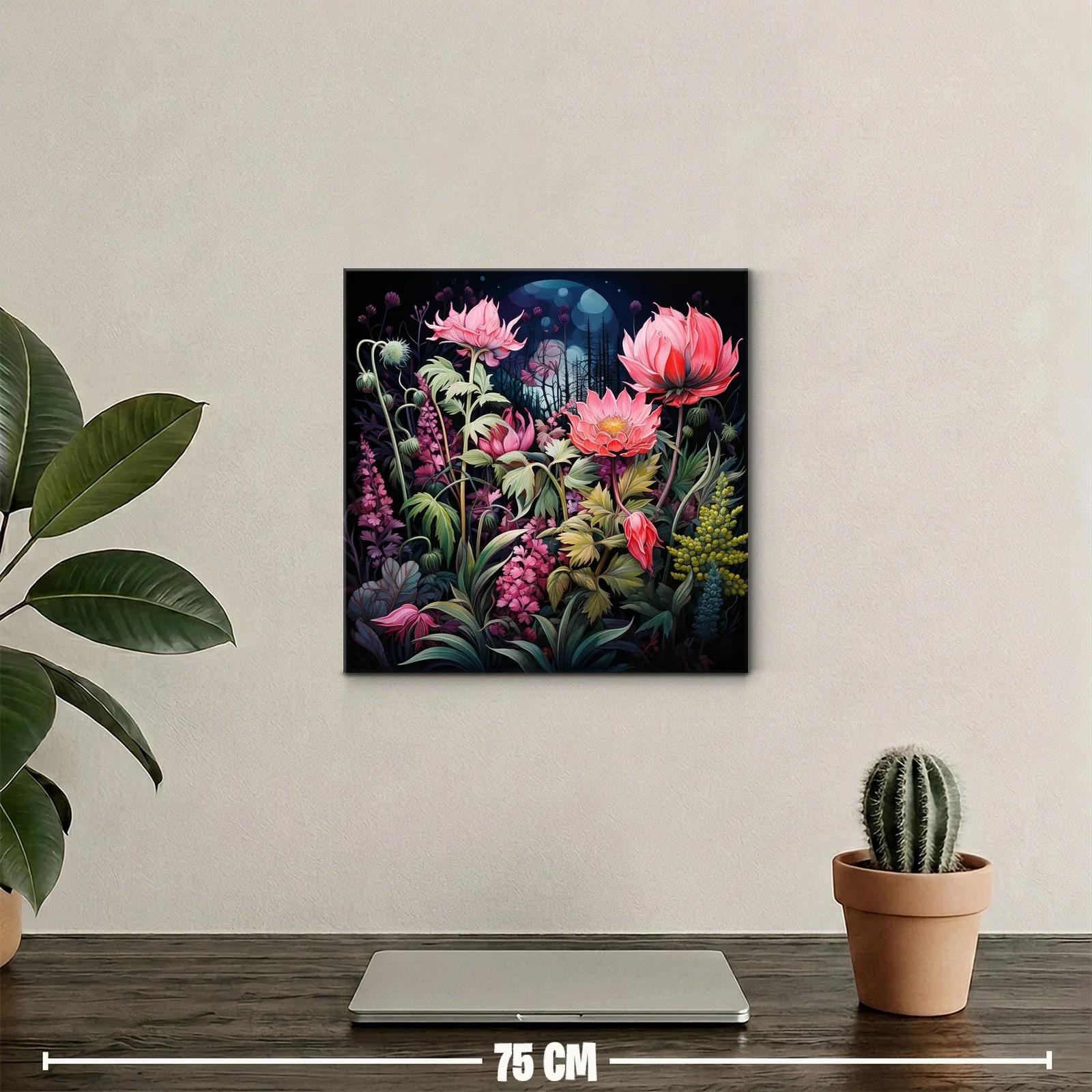Flores vibrantes bajo un cielo nocturno misterioso — miniatura 2