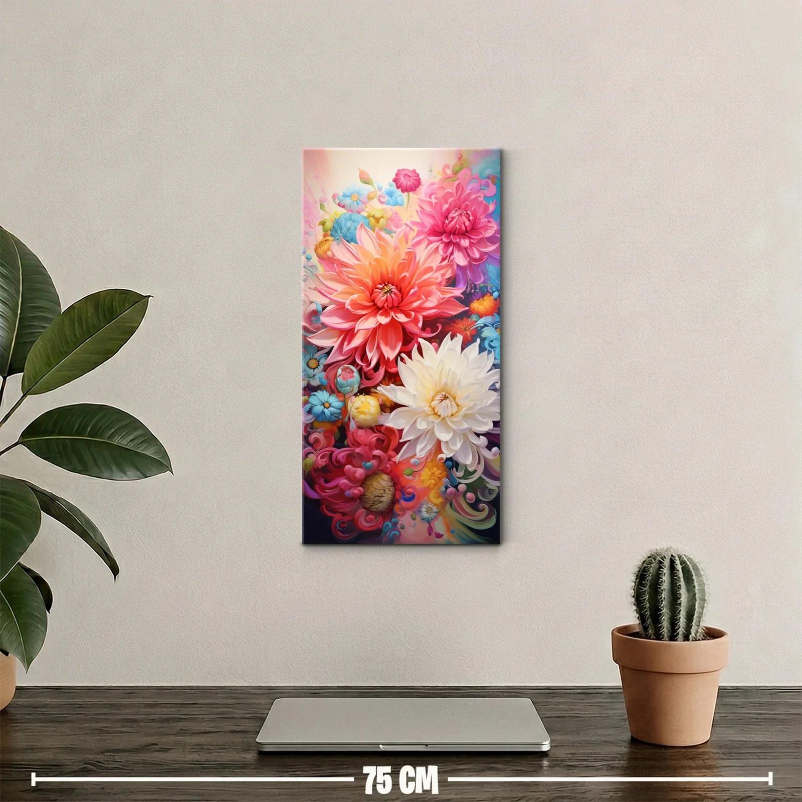 Cuadro dalias coral y blanca entre remolinos de color — miniatura 2
