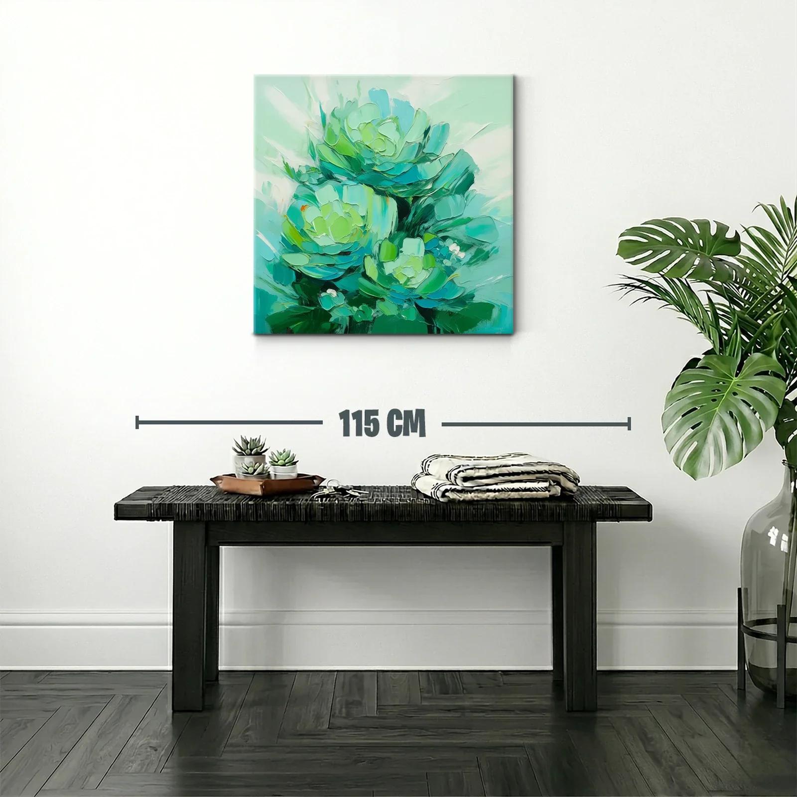 Cuadro abstracto con flores en tonos verdes y azules — miniatura 2