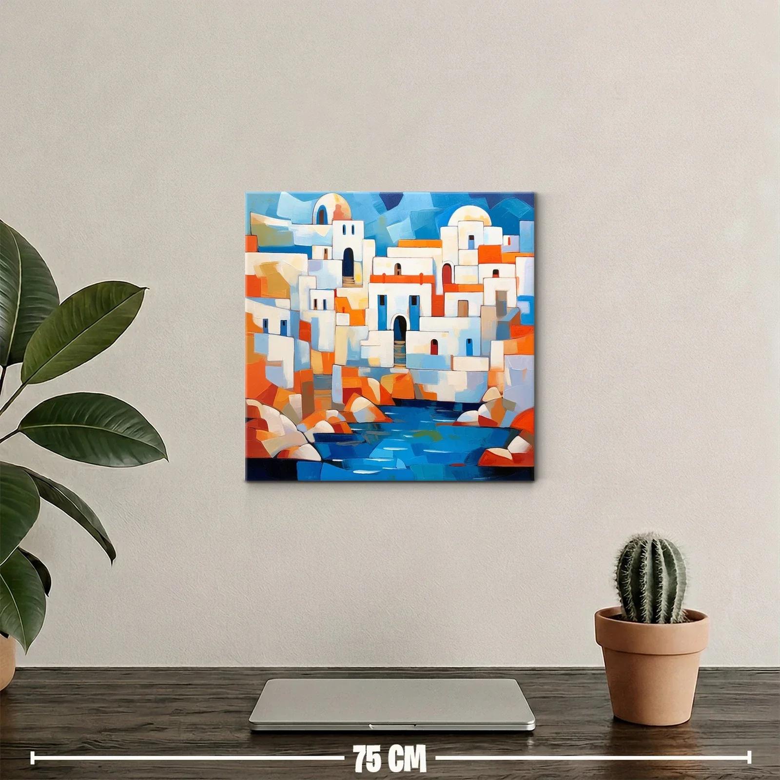 Pueblo Mediterráneo en vibrantes tonos azules y naranjas — miniatura 2