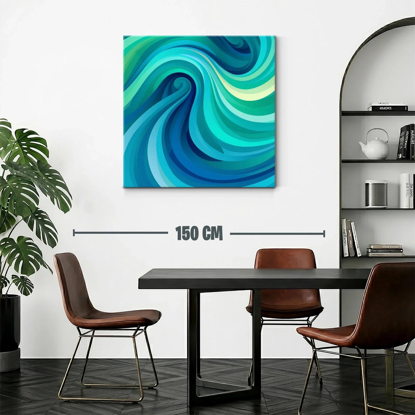 Cuadro abstracto con ondas en tonos azules y verdes — miniatura 2