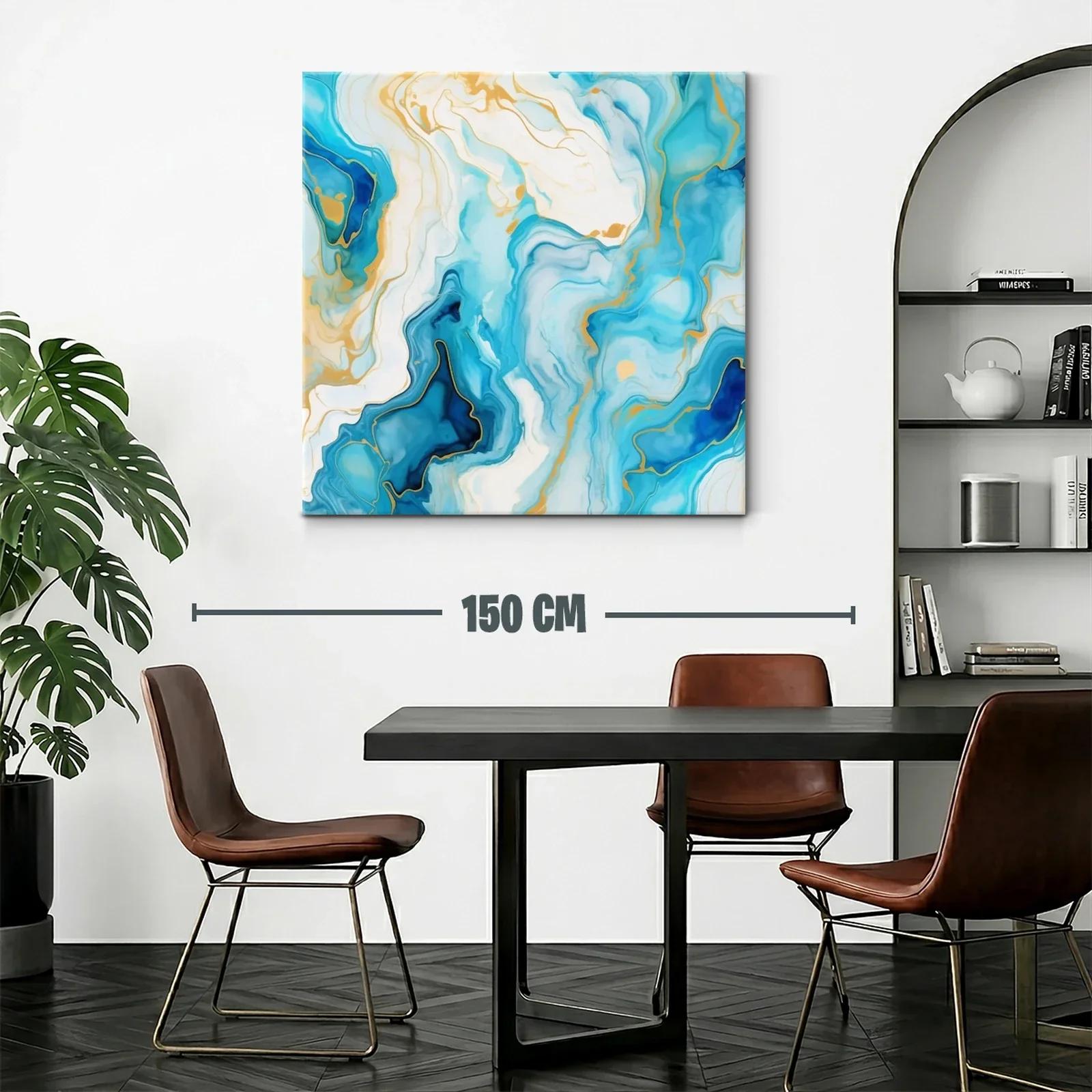 Cuadro abstracto con tonos azules y dorados elegante — miniatura 2
