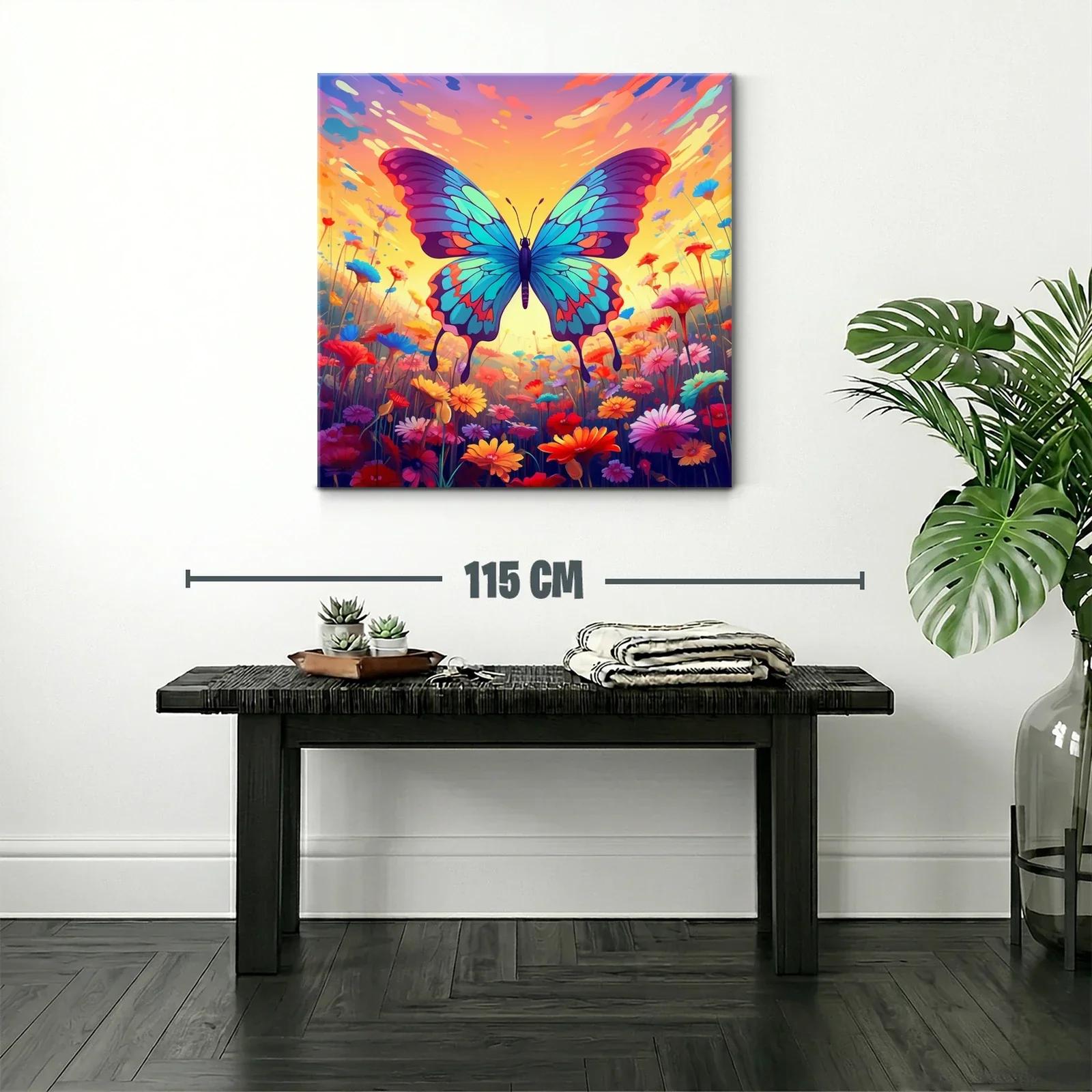 Mariposa vibrante en campo florido al atardecer — miniatura 2