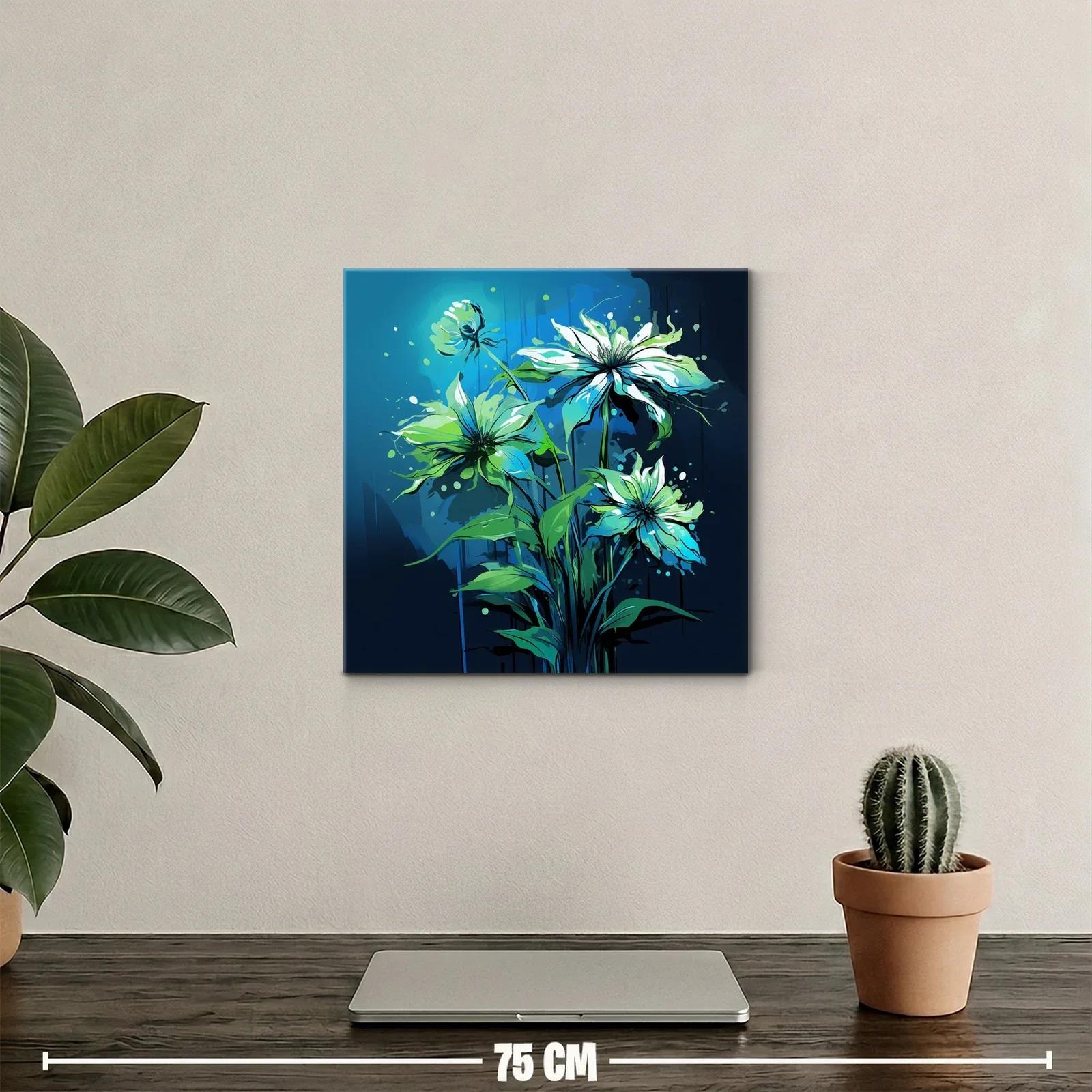 Cuadro floral en tonos azules y verdes vibrantes — miniatura 2