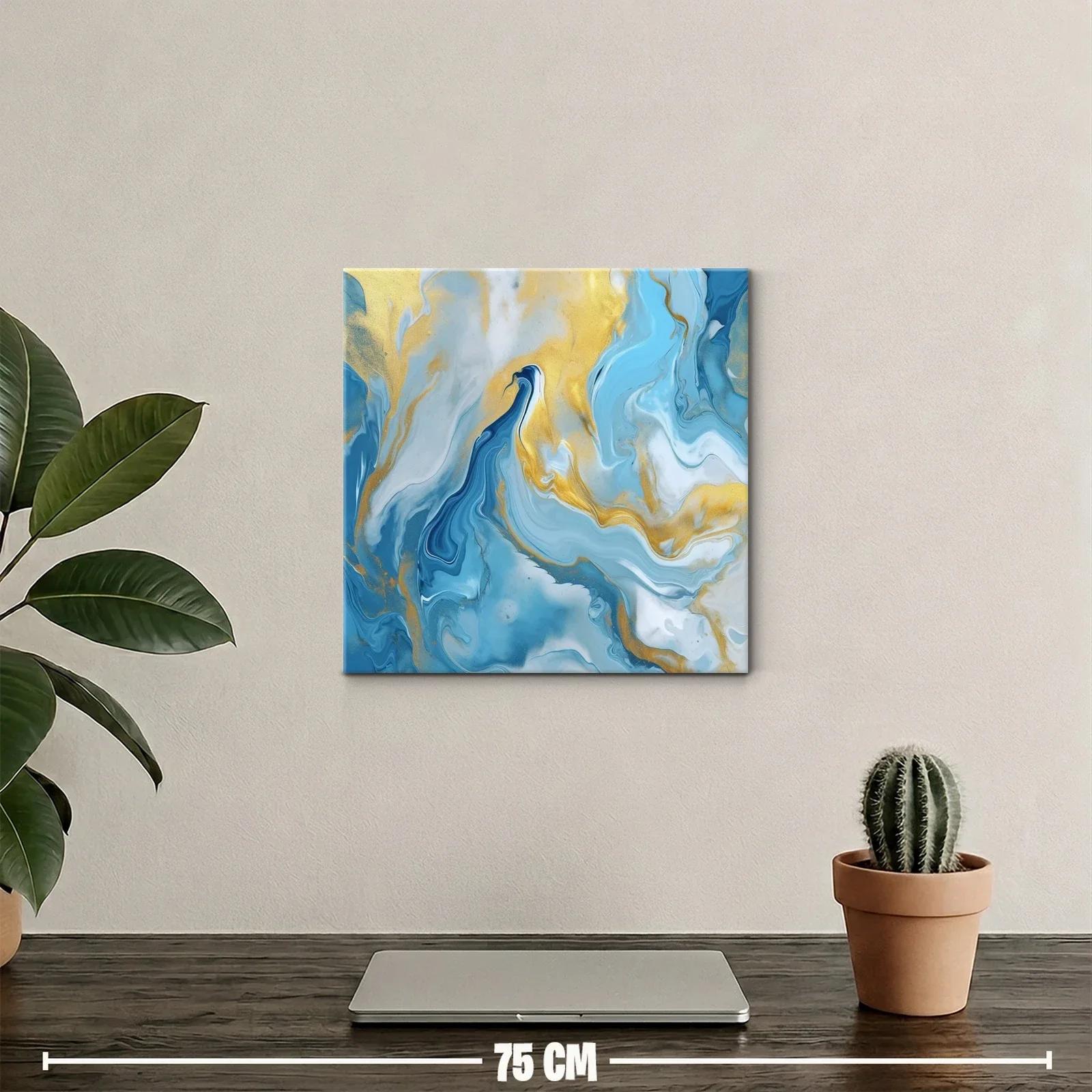 Cuadro abstracto con tonos azules y dorados vibrantes — miniatura 2