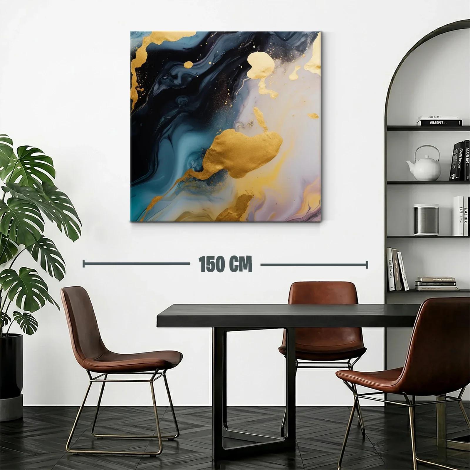 Cuadro abstracto con destellos dorados y tonos profundo azul — miniatura 2
