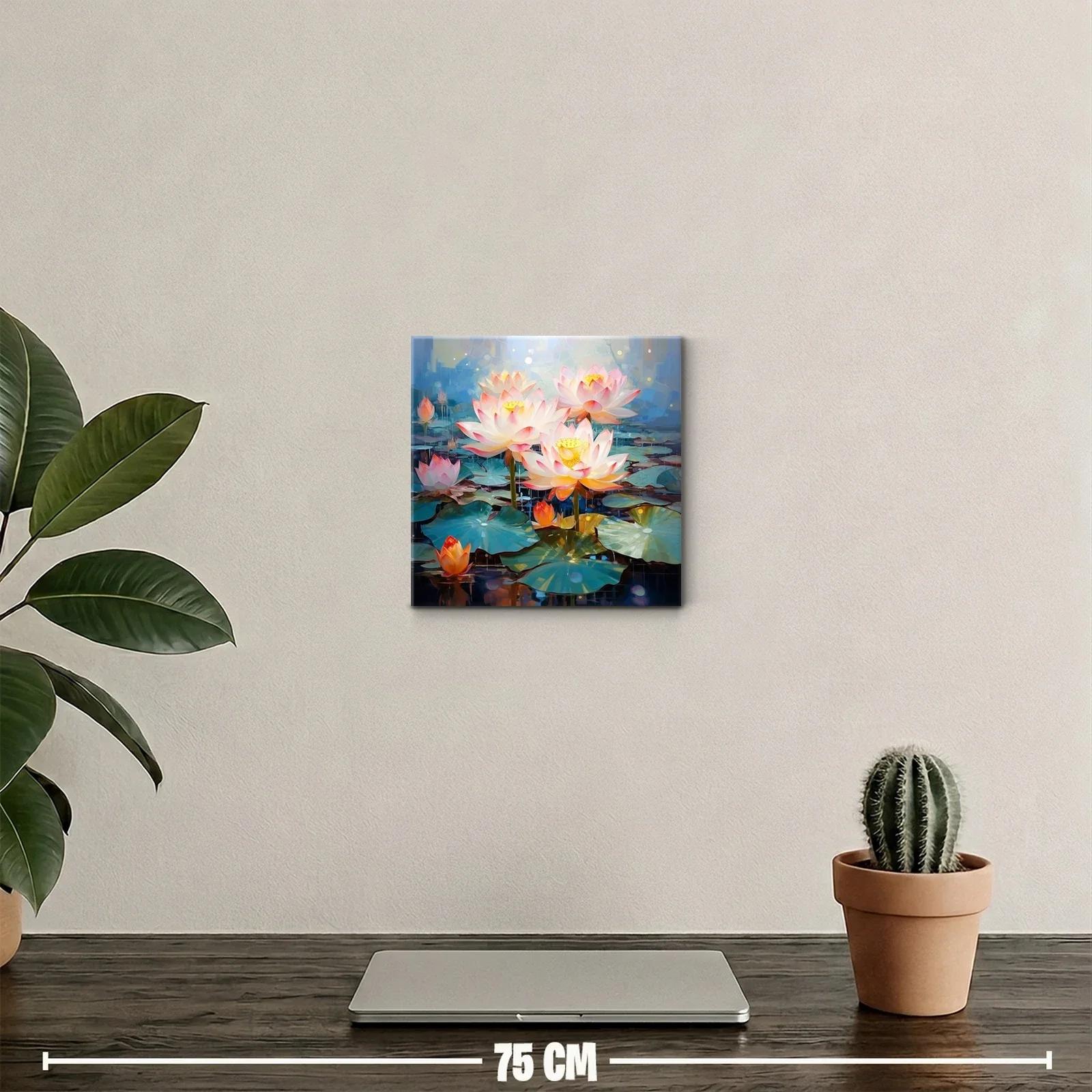 Flor de loto iluminada en estanque azul sereno — miniatura 2