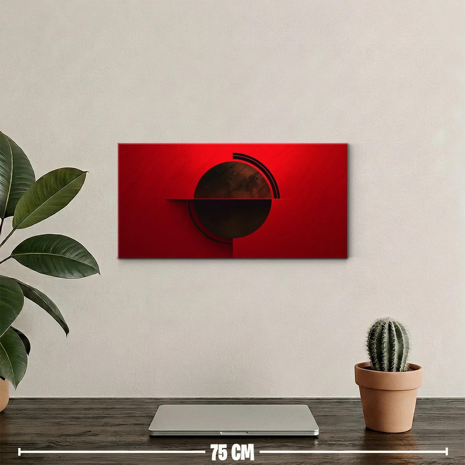 Cuadro círculo geométrico con arcos negros sobre rojo — miniatura 2