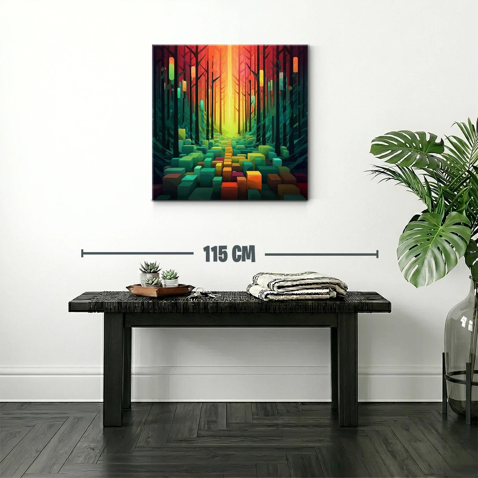 Paisaje abstracto vibrante con bosque y formas geométricas — miniatura 2