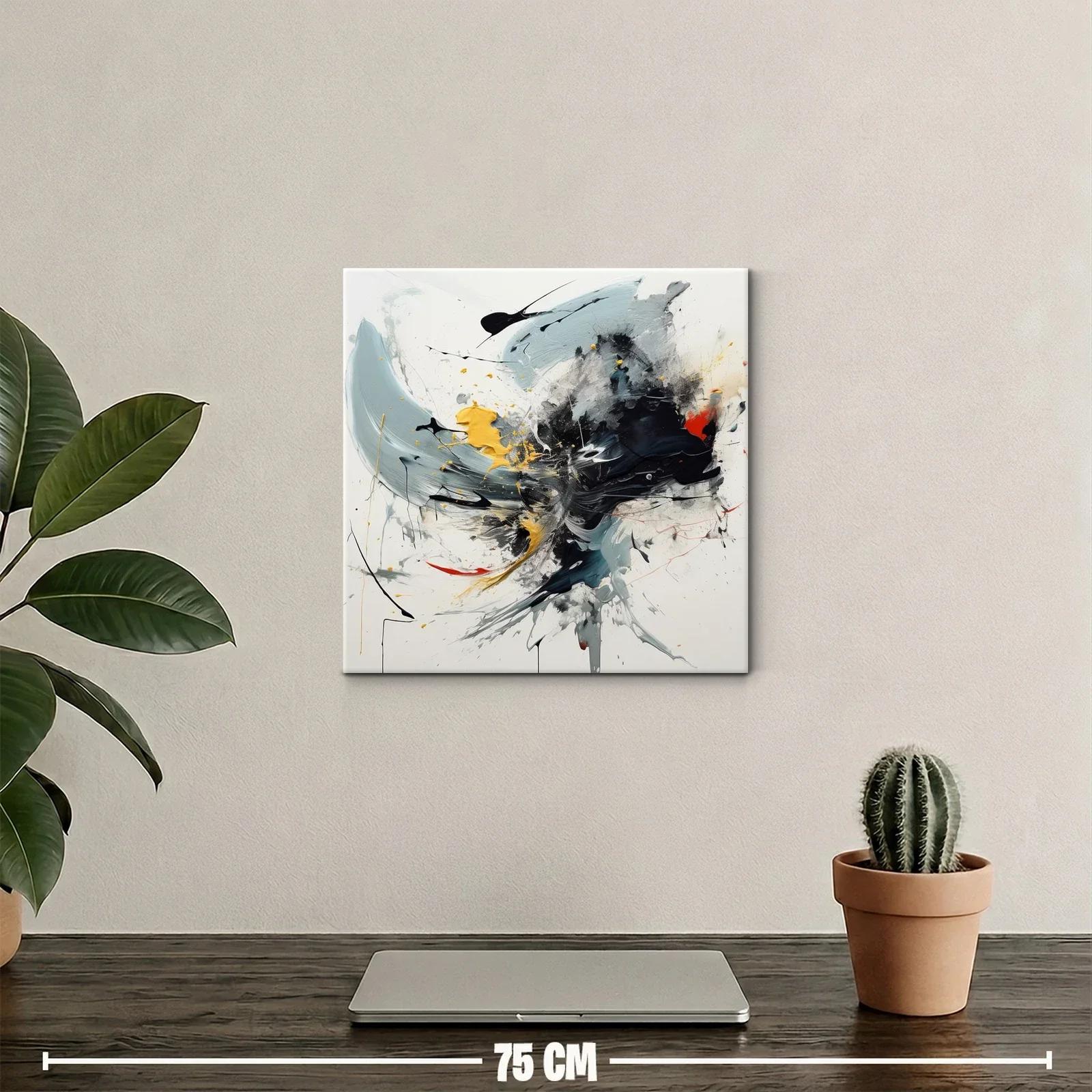 Cuadro abstracto vibrante con tonos negro gris y amarillo — miniatura 2