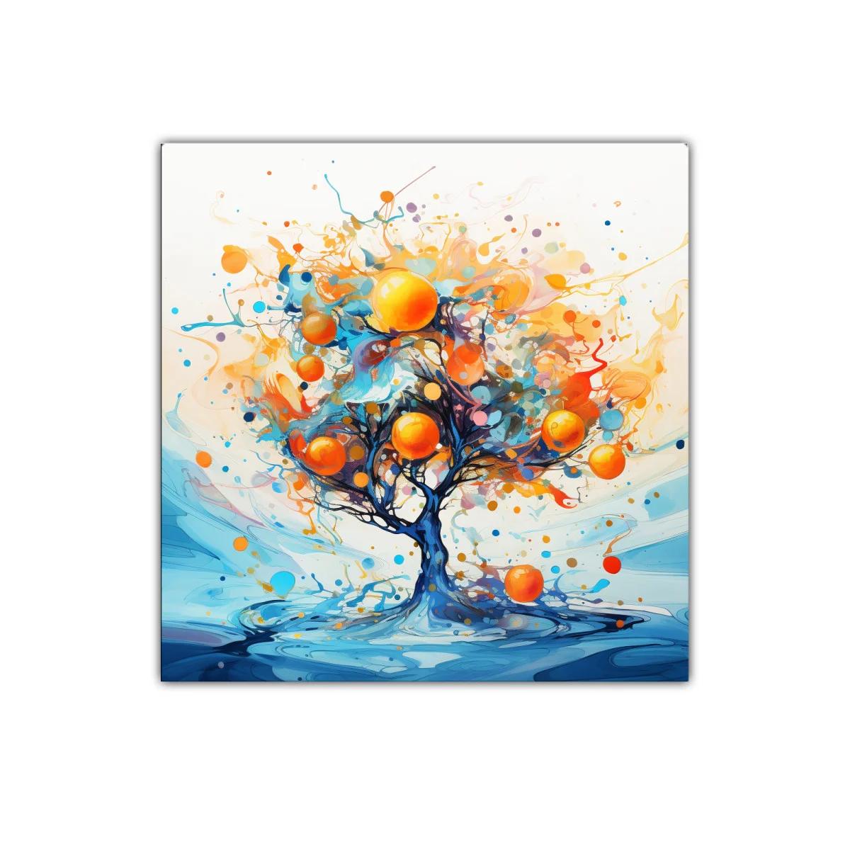 Árbol vibrante con frutos anaranjados sobre fondo azul — miniatura 1