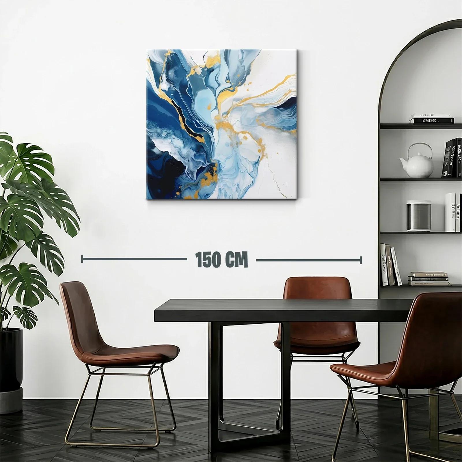 Cuadro abstracto con tonos azules y dorados elegantes — miniatura 2