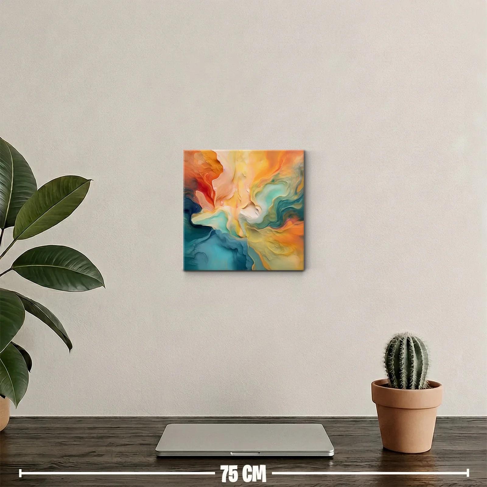 Cuadro abstracto en tonos cálidos y fríos con movimiento fluido — miniatura 2