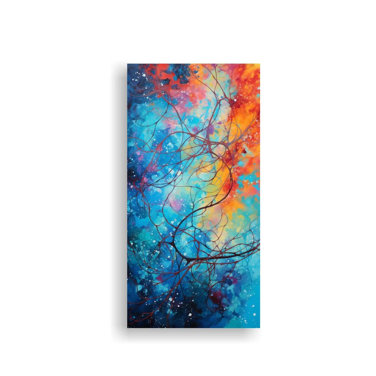Cuadro ramas de árbol con fondo turquesa y estallidos coral — imagen principal