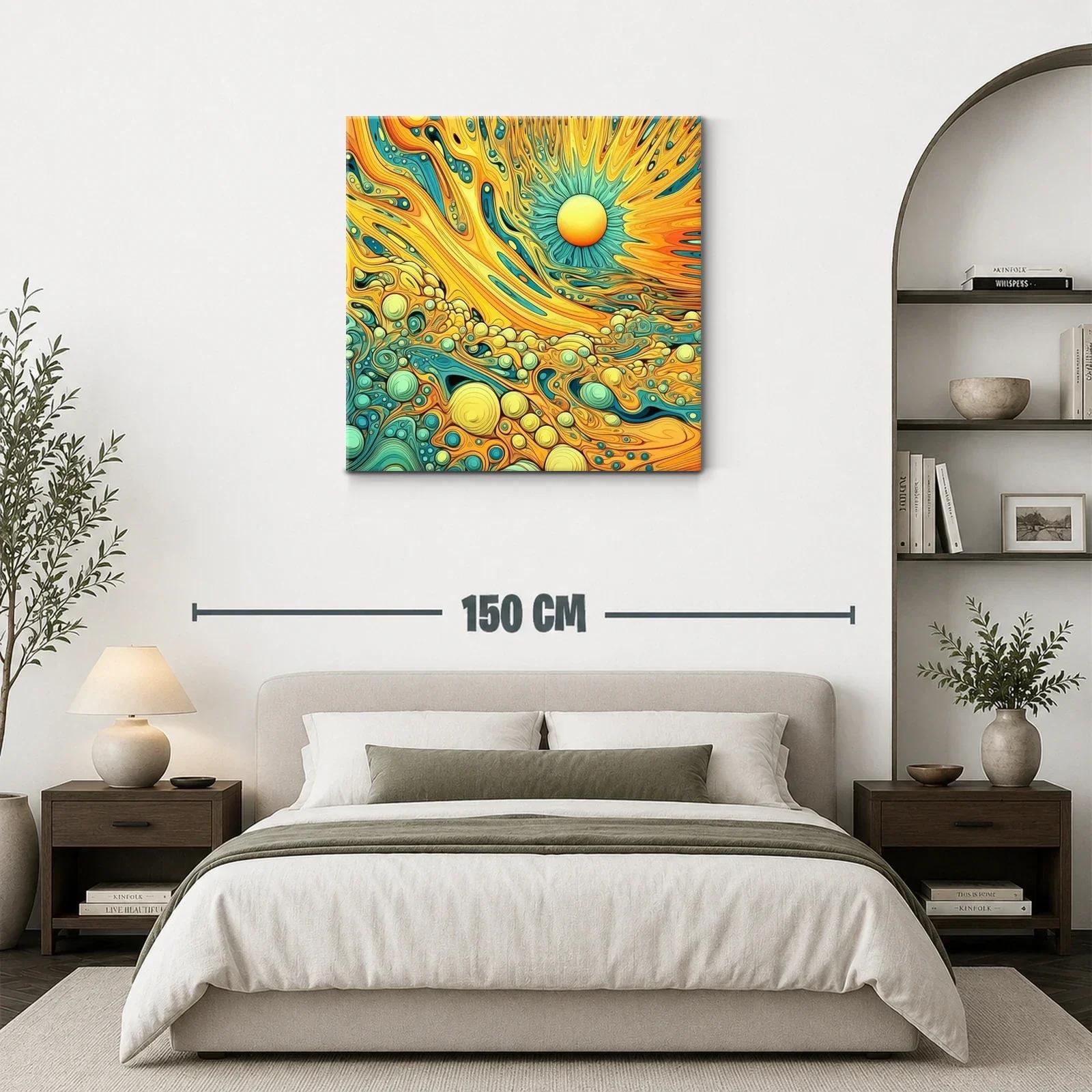 Cuadro vibrante con patrones abstractos en amarillo y azul — miniatura 3