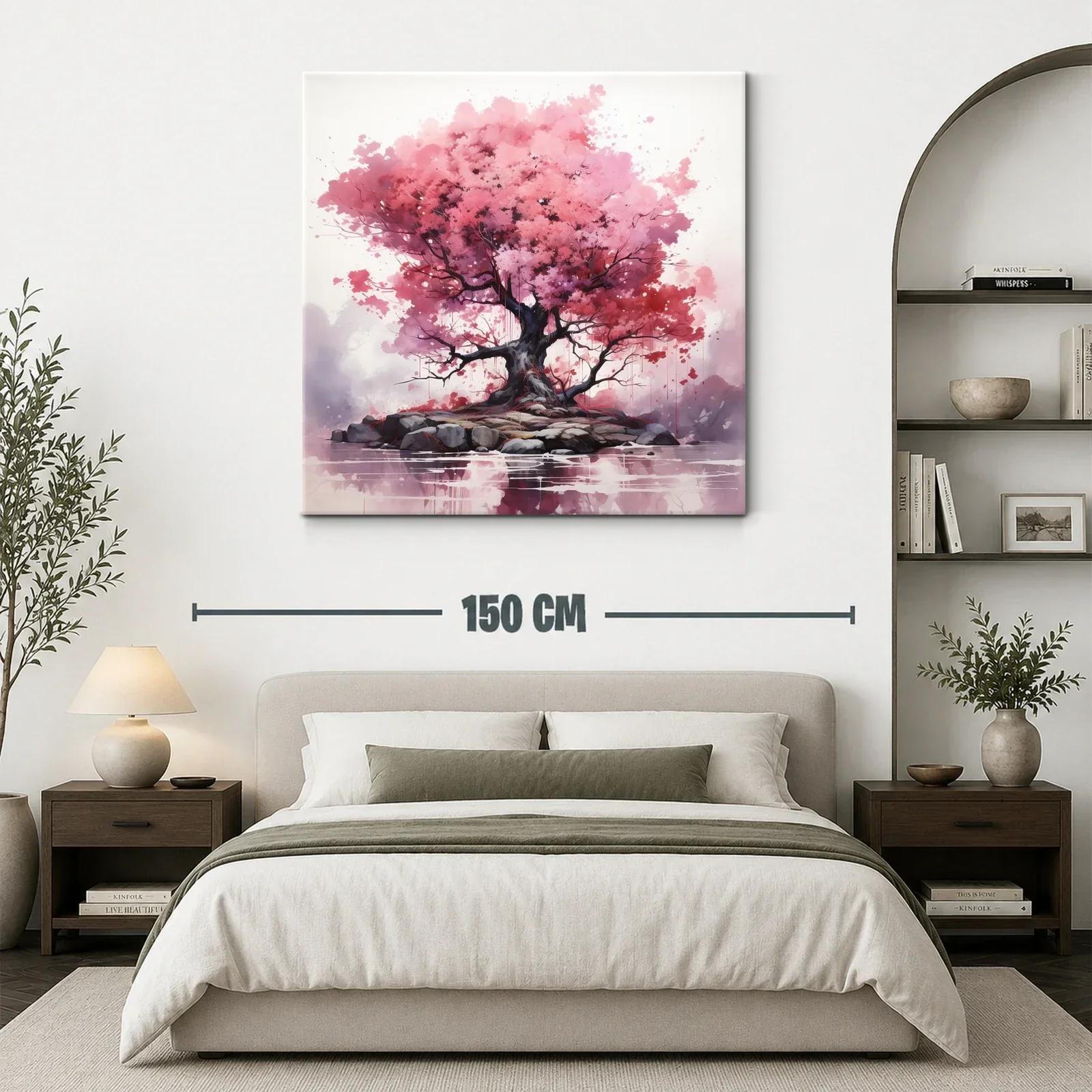 Árbol con Follaje Rosa en Isla Rocosa — miniatura 3