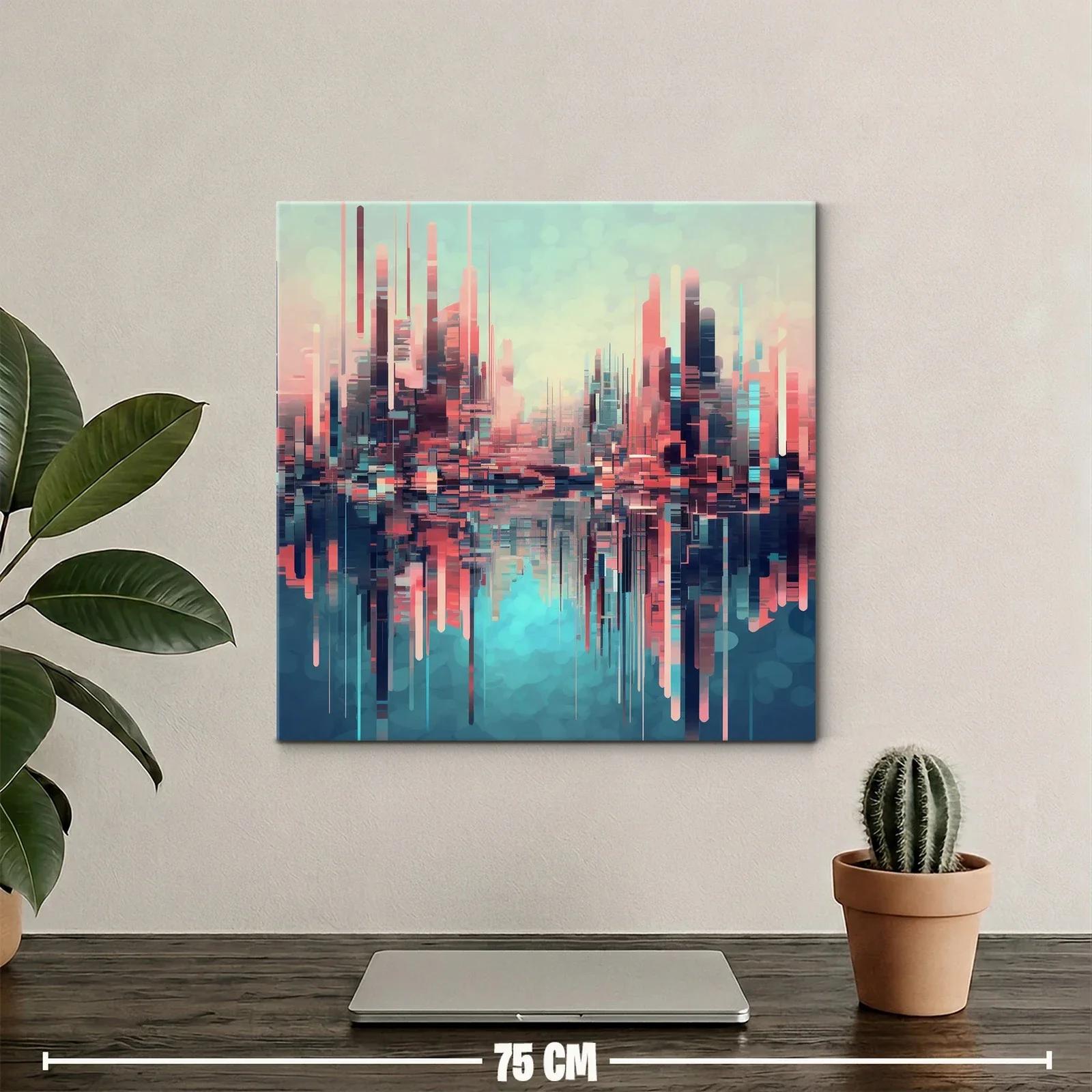 Ciudad futurista con reflejos en tonos pastel y azul profundo — miniatura 2