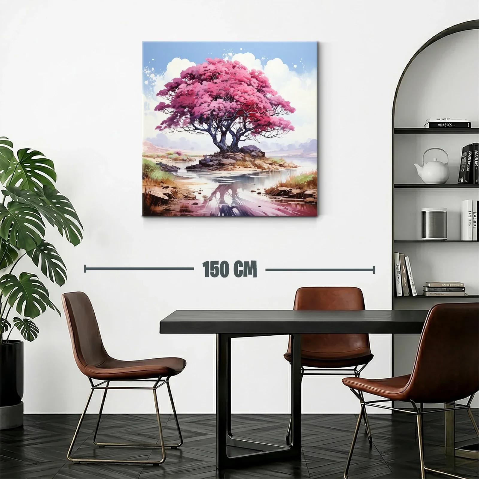 Árbol rosa reflejado en un lago sereno y tranquilo — miniatura 2