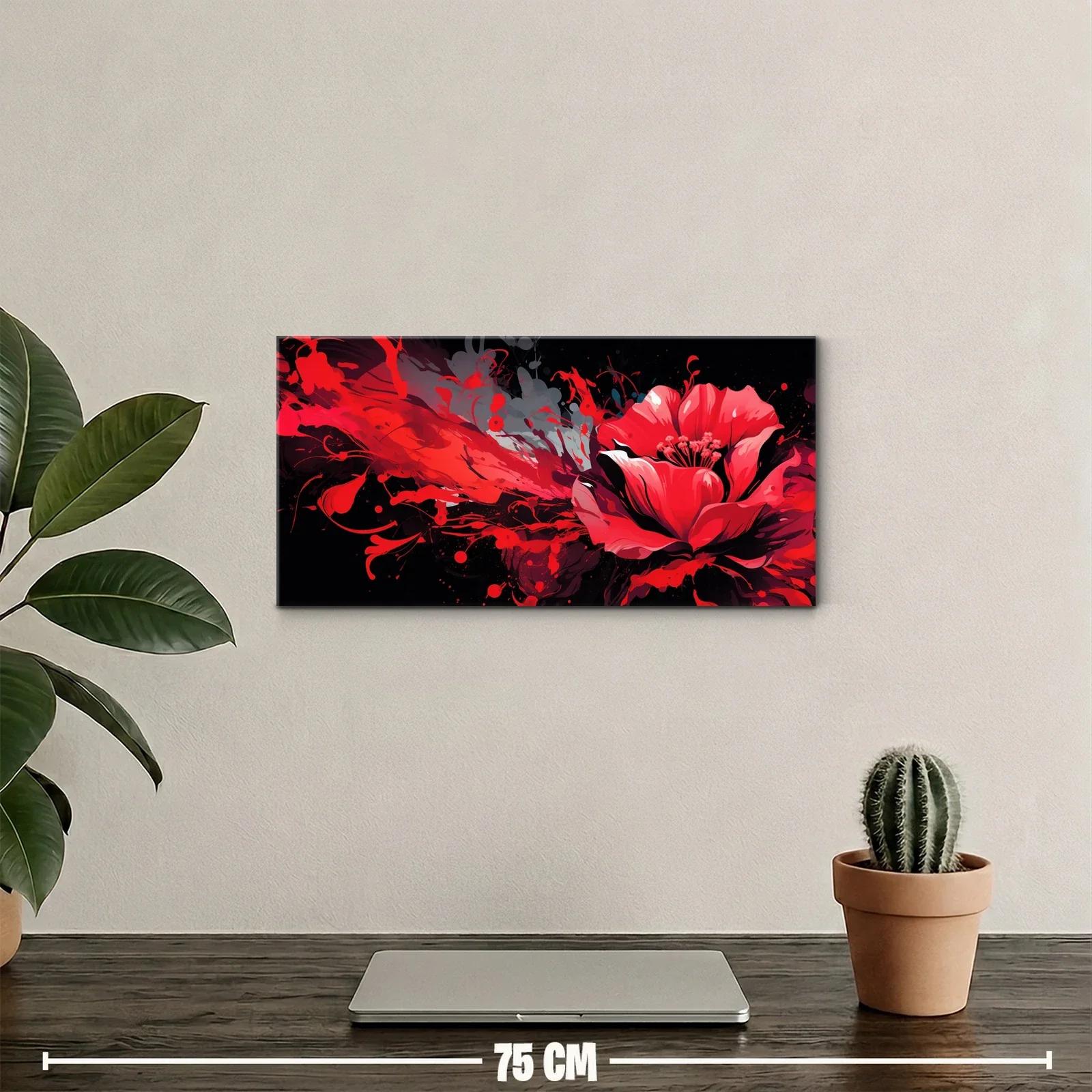 Cuadro amapola roja de gran formato y trazos gestuales — miniatura 2