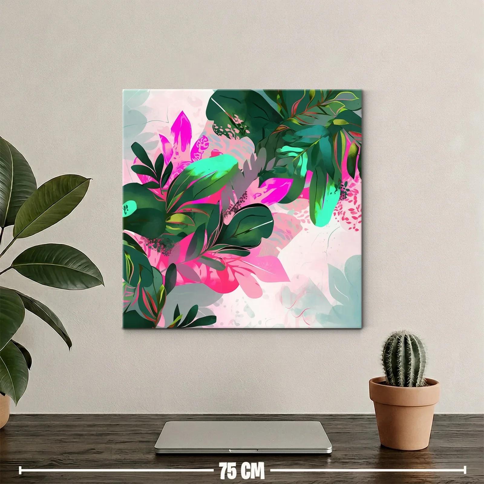 Composición botánica vibrante con hojas verdes y rosas — miniatura 2