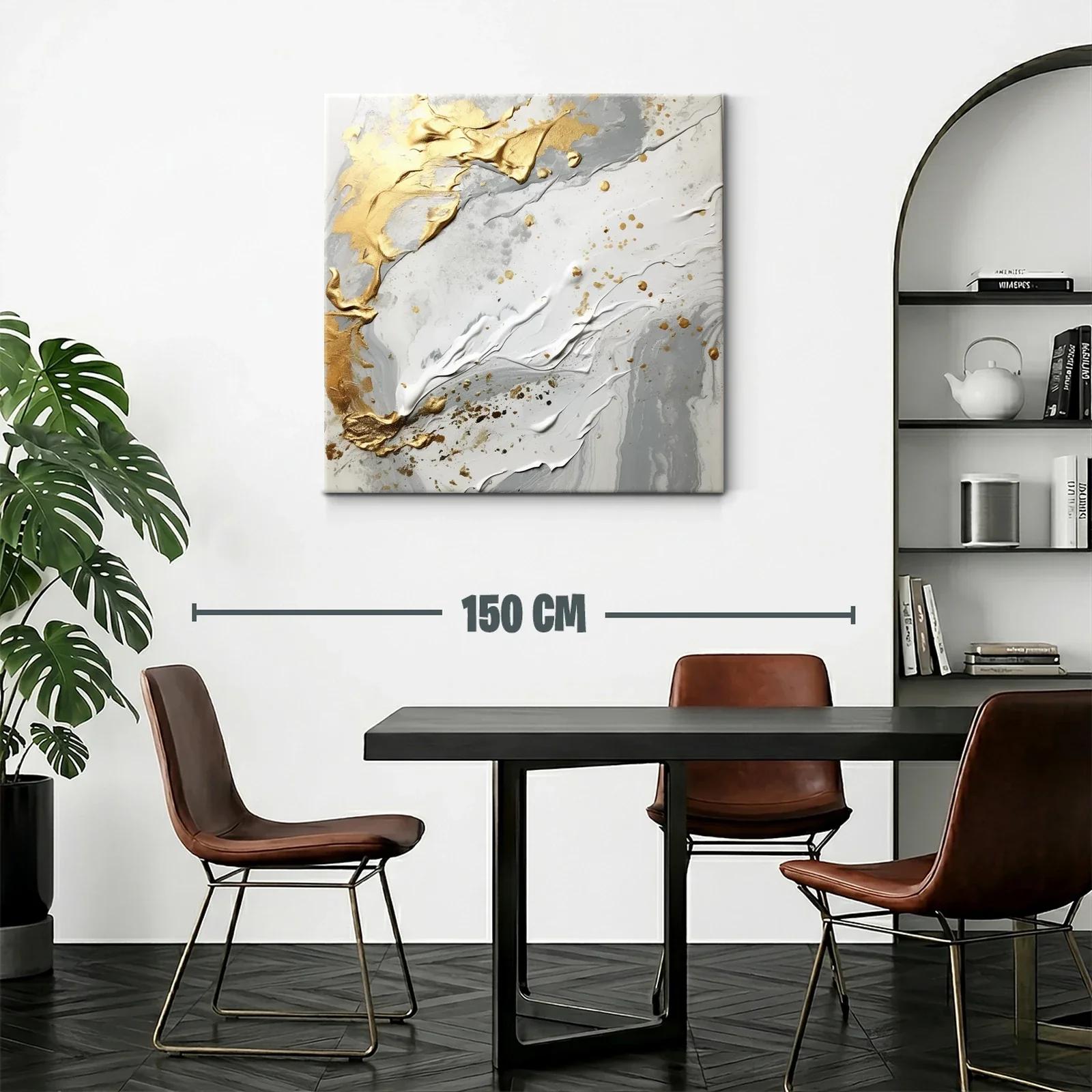 Cuadro abstracto tonos dorados y grises con relieve elegante — miniatura 2