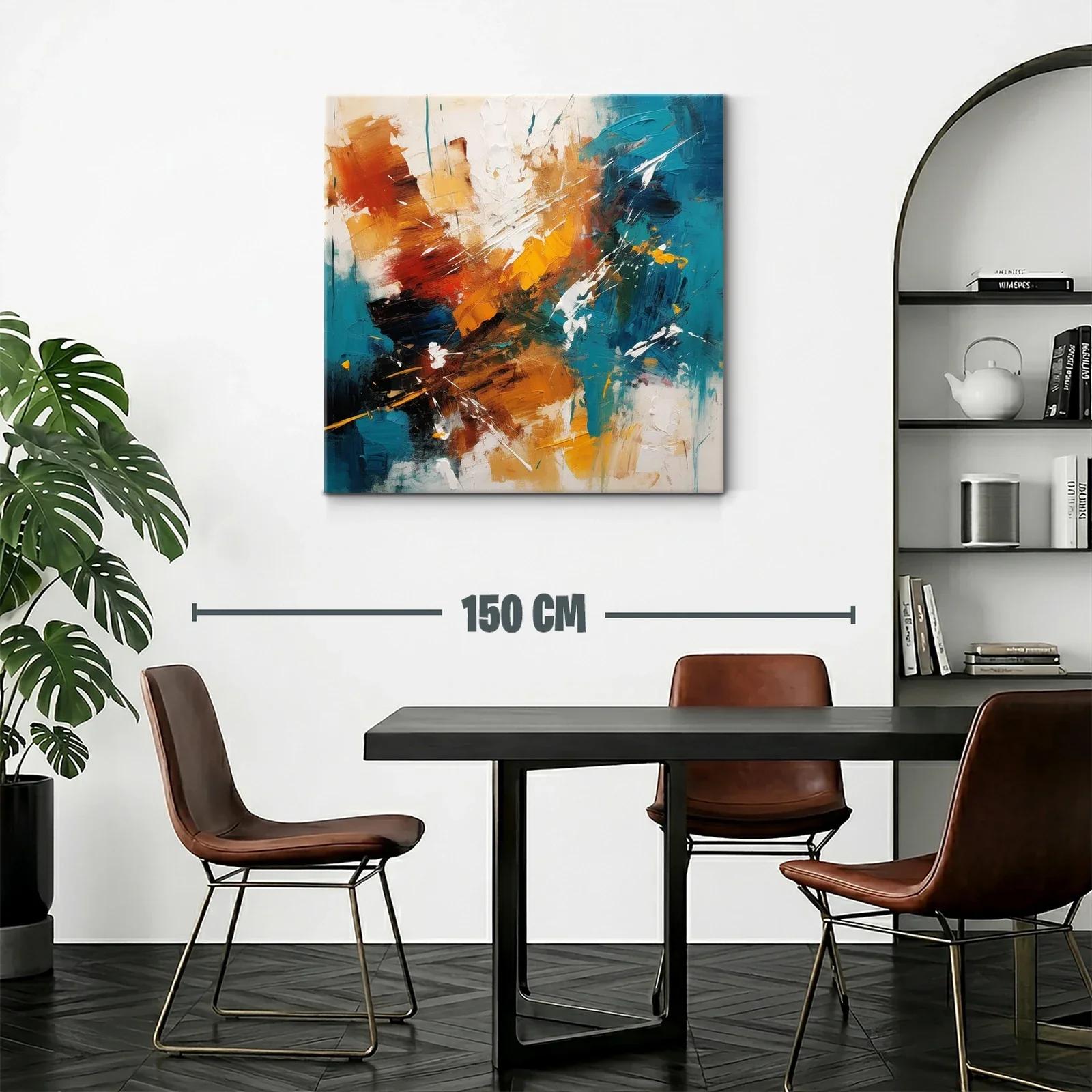 Cuadro abstracto con tonos cálidos y azul turquesa vibrante — miniatura 2