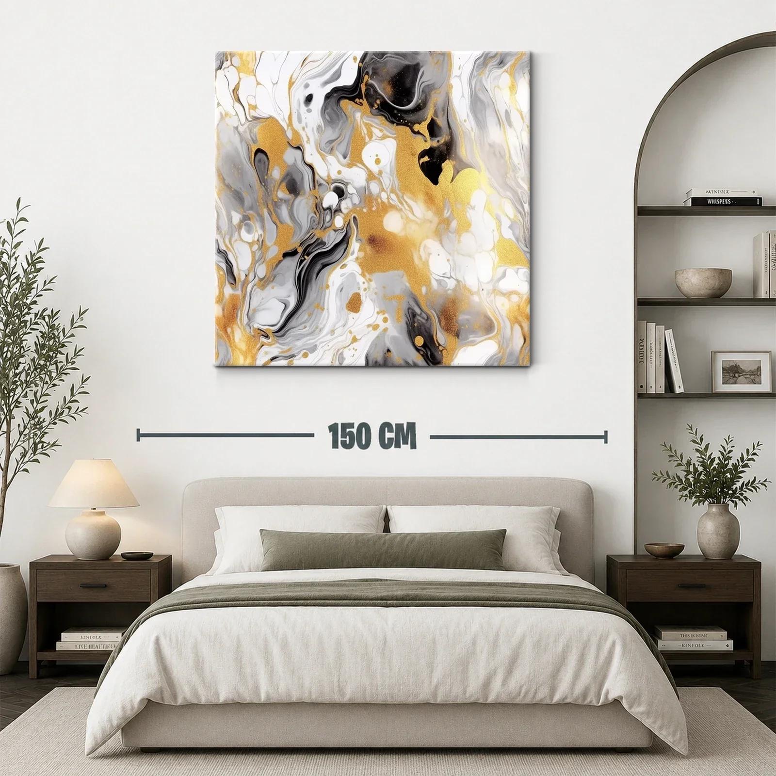 Arte Abstracto en Oro Blanco y Negro con Destellos Elegantes — miniatura 3
