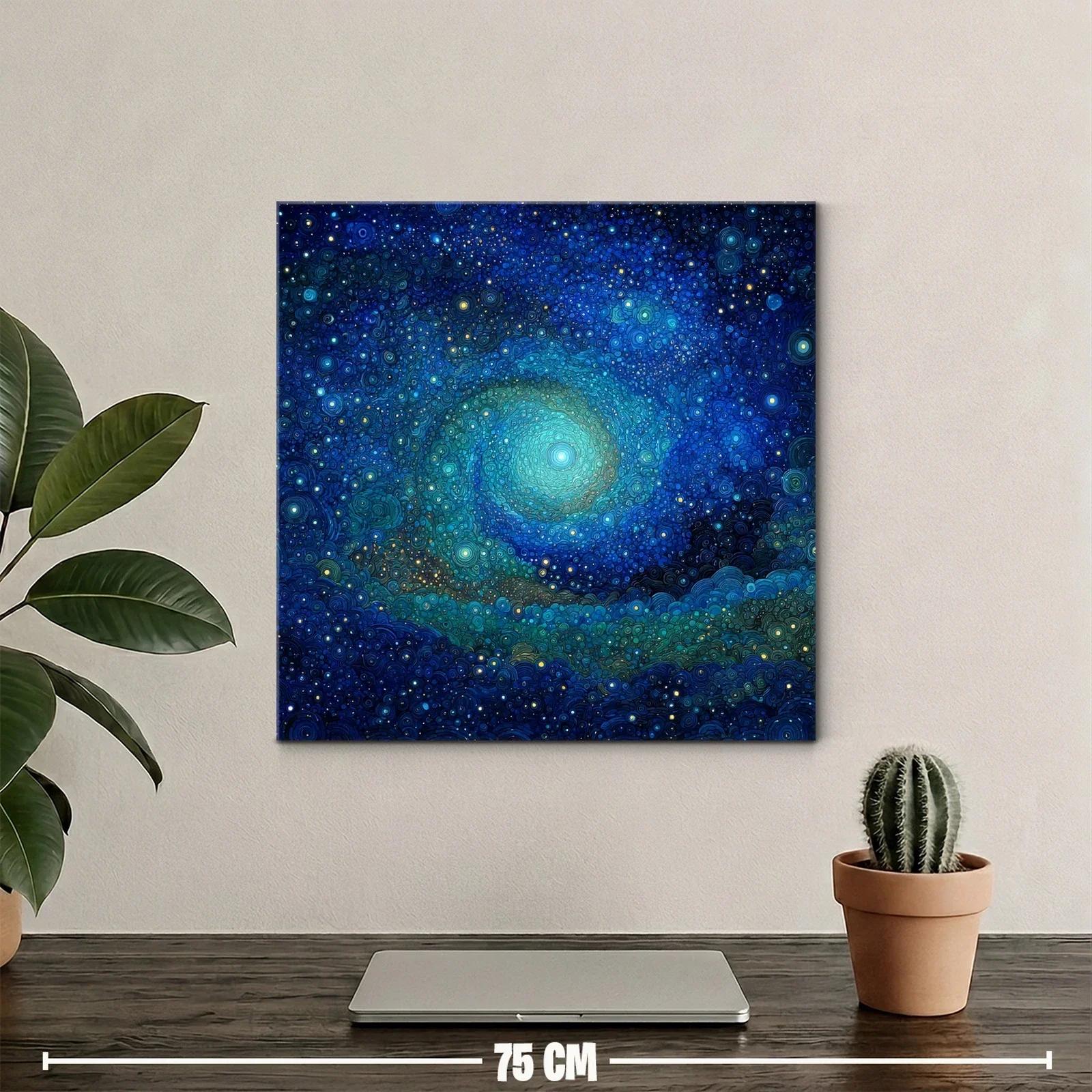 Cuadro abstracto galáctico en tonos azules y verdes — miniatura 2