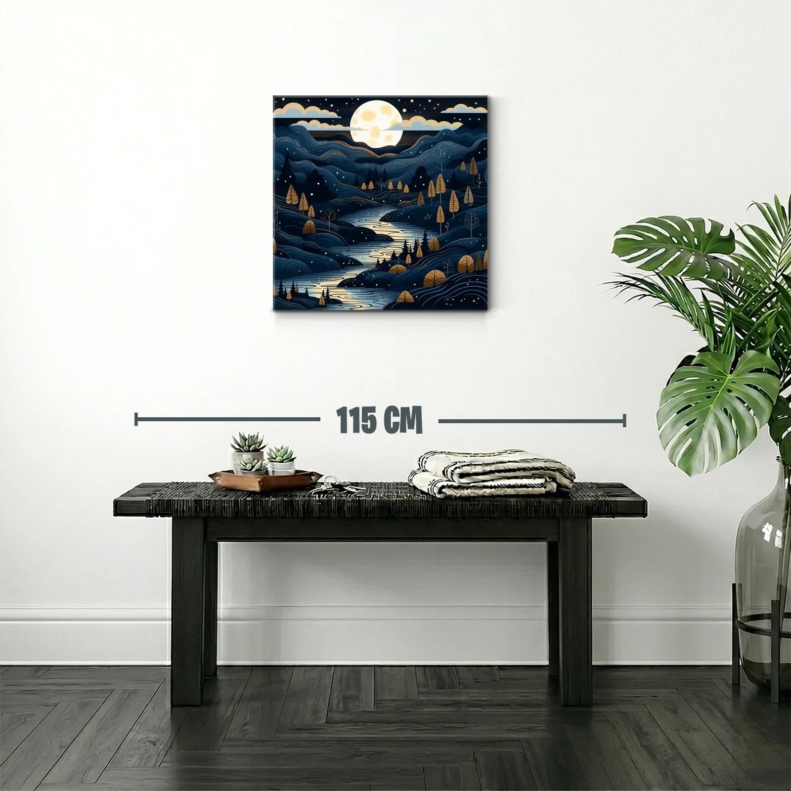 Paisaje nocturno con río y luna llena iluminando el valle — miniatura 2