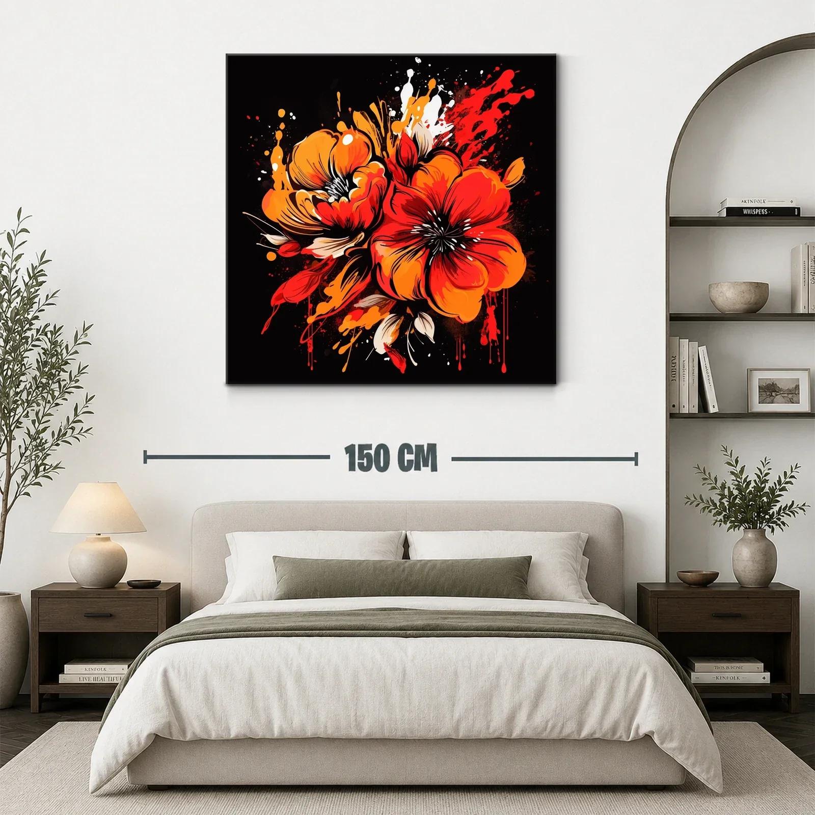 Flores vibrantes en tonos rojos y naranjas sobre fondo oscuro — miniatura 3