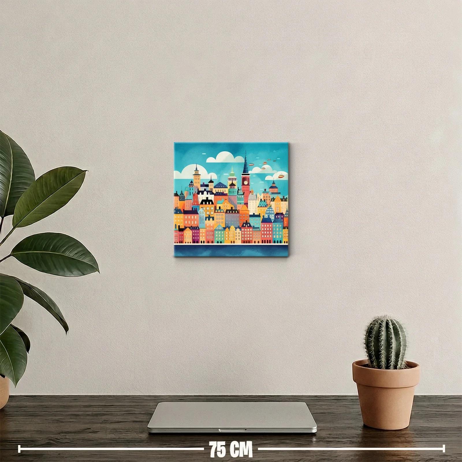 Colorido paisaje urbano con arquitectura evocadora y cielo brillante — miniatura 2