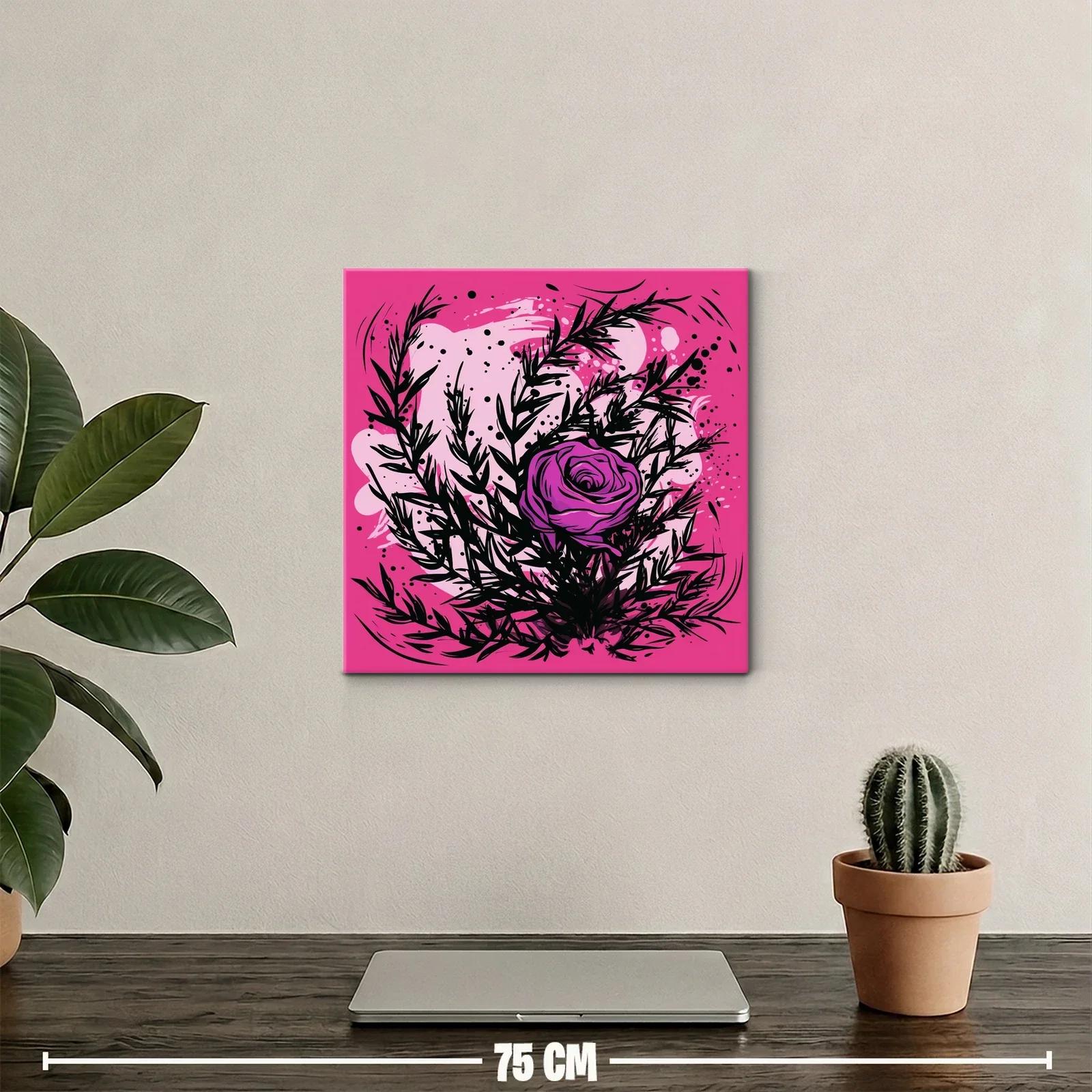 Rosa vibrante con follaje negro sobre fondo rosa intenso — miniatura 2
