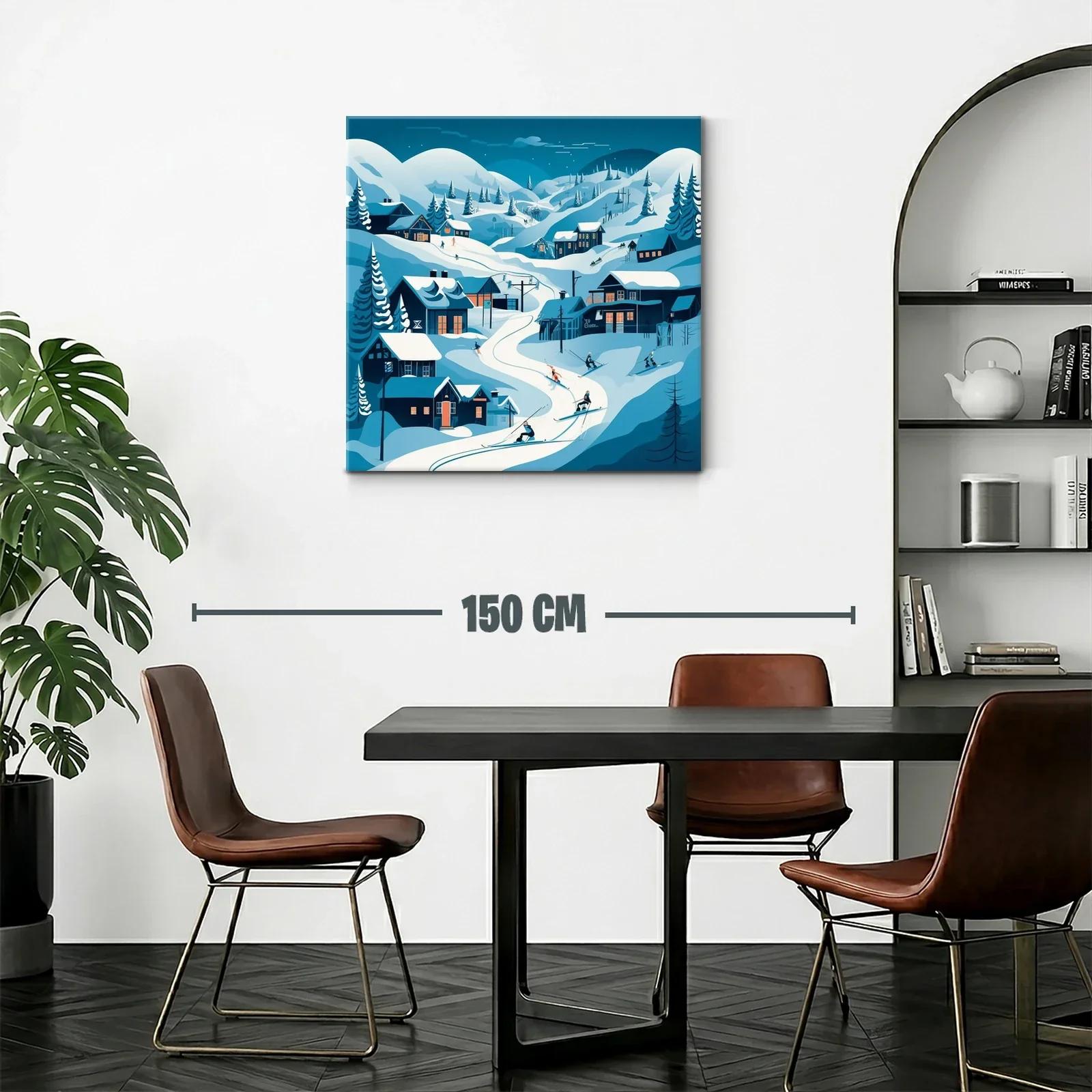Paisaje invernal con esquiadores en montaña nevada — miniatura 2