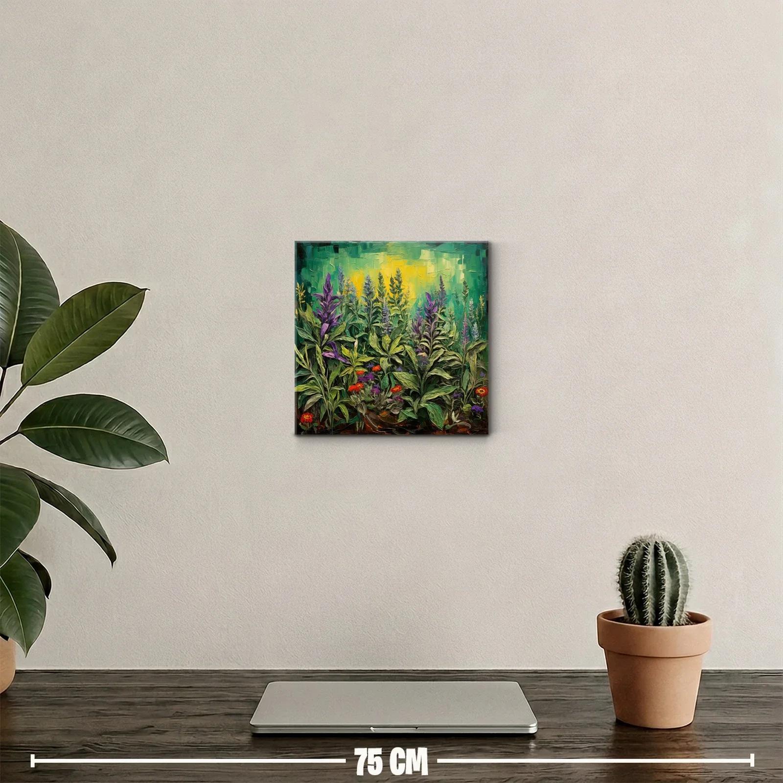 Cuadro de flores silvestres con tonos verdes y violetas — miniatura 2