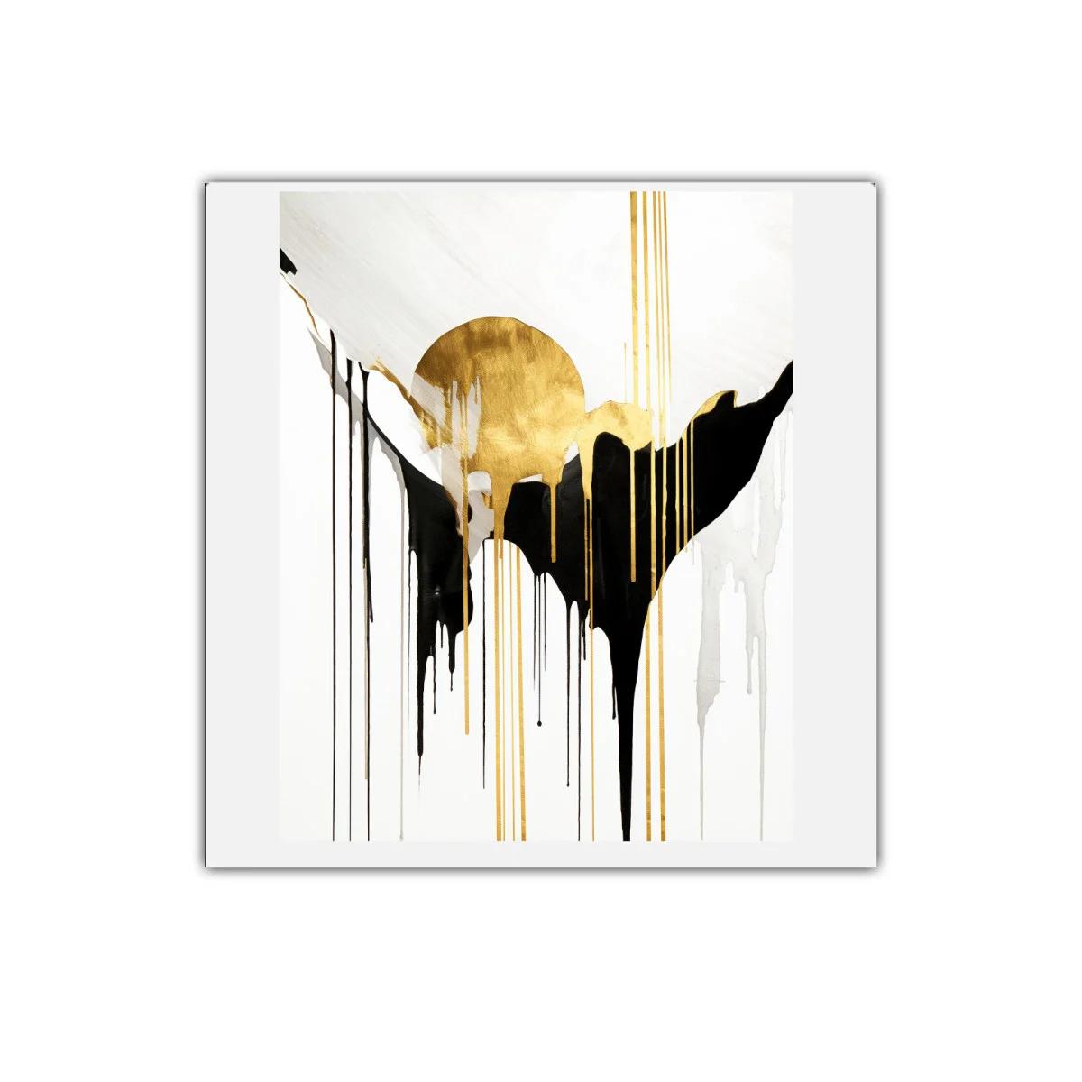 Cuadro abstracto con formas orgánicas en negro y dorado — miniatura 1