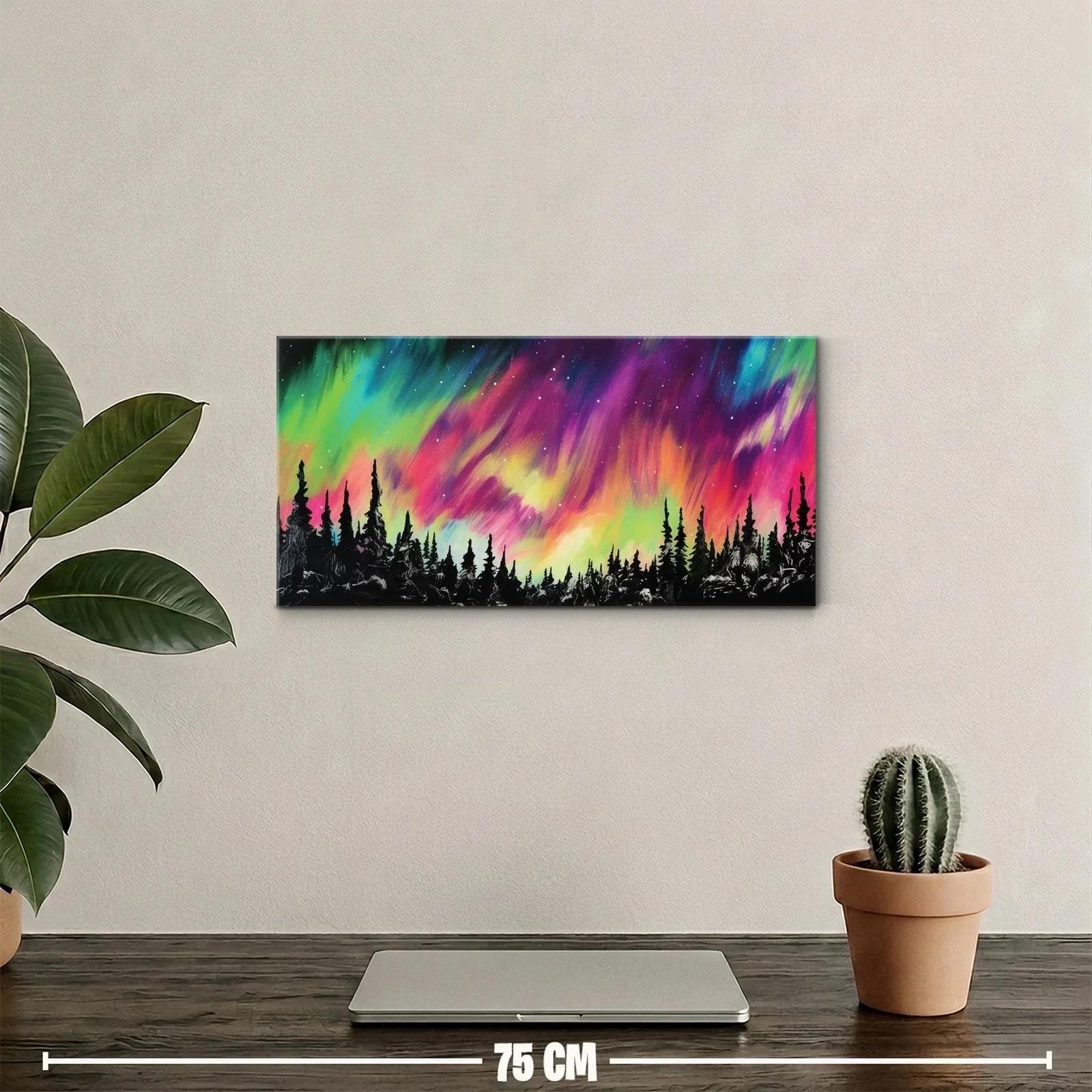 Cuadro aurora boreal sobre bosque de pinos — miniatura 2