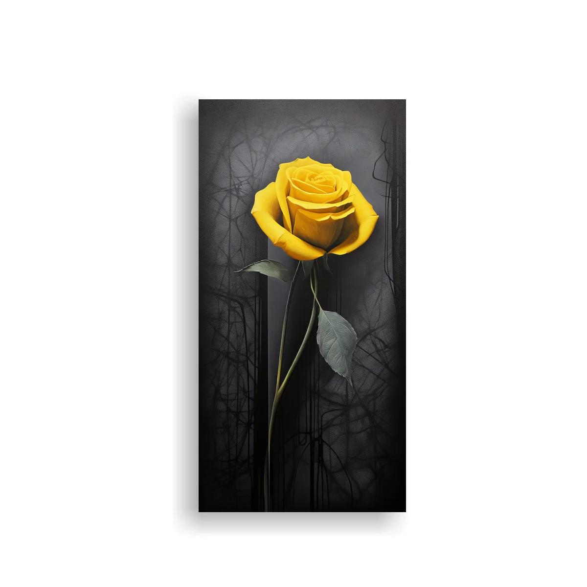 Cuadro rosa amarilla de tallo largo sobre fondo oscuro — imagen principal