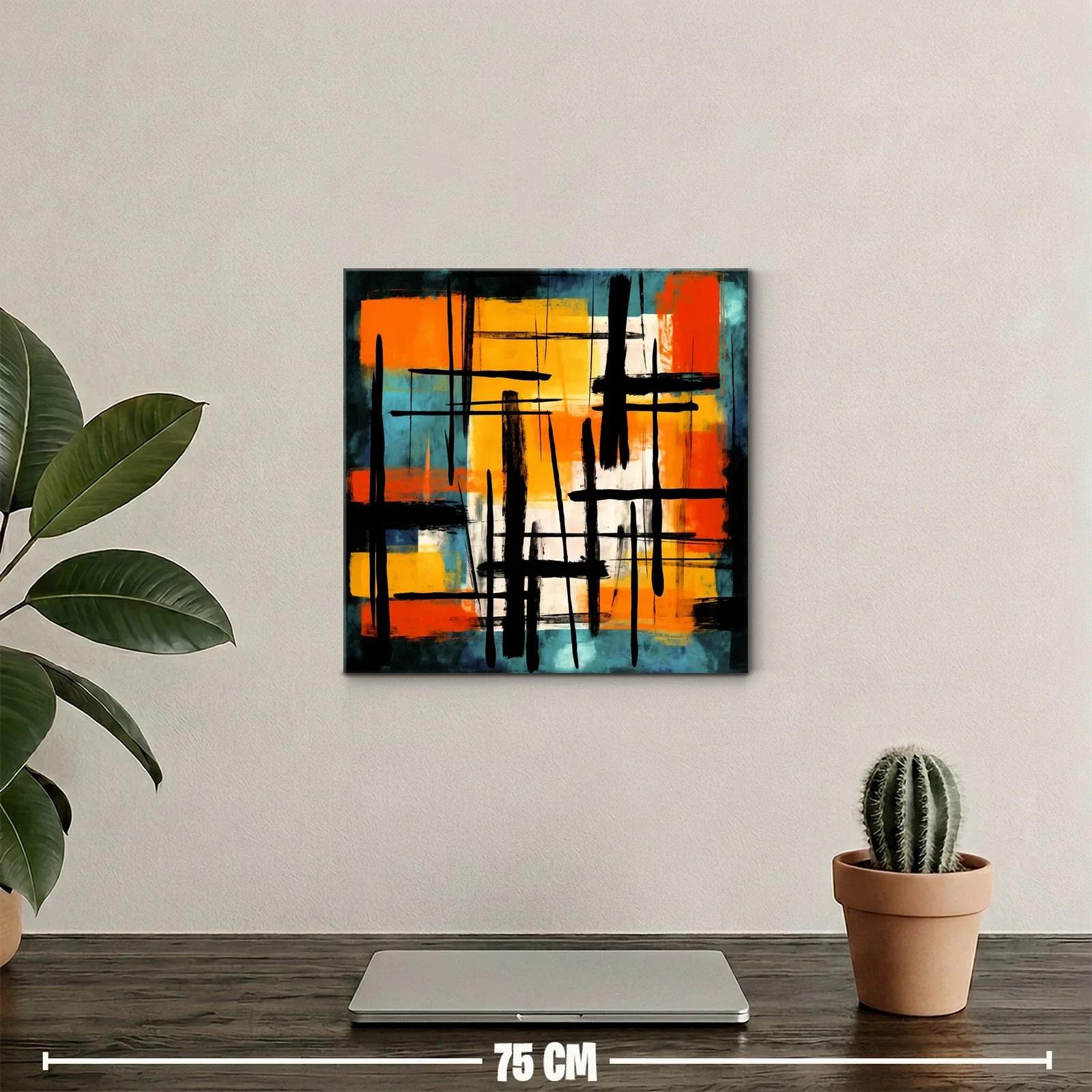 Cuadro Abstracto con Líneas Negras y Tonos Cálidos — miniatura 2