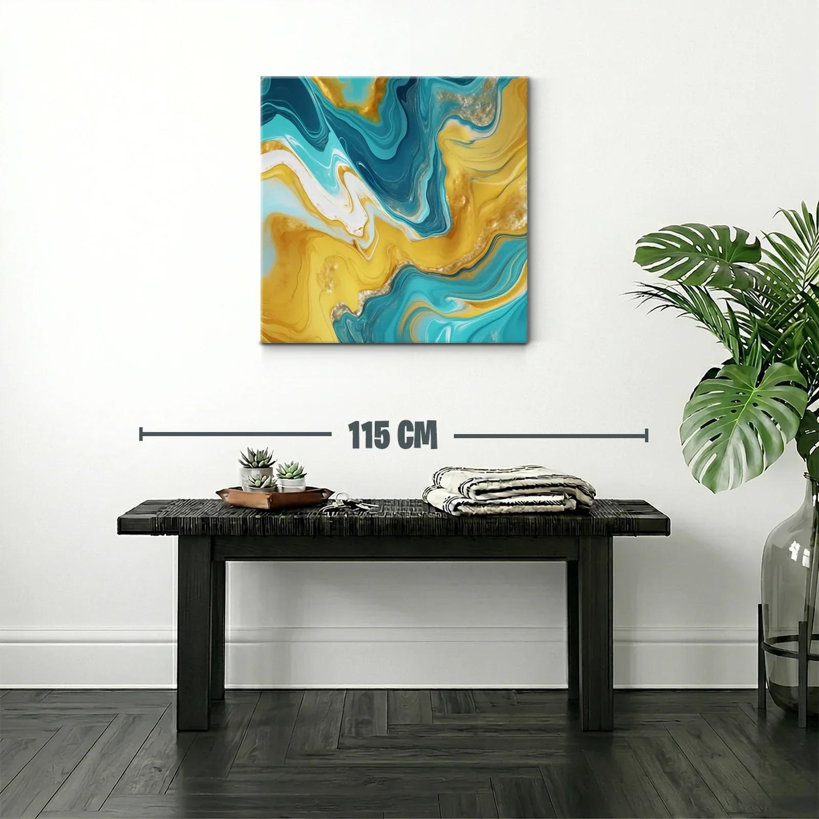 Abstracto fluido en tonos dorados y azules vibrantes — miniatura 2