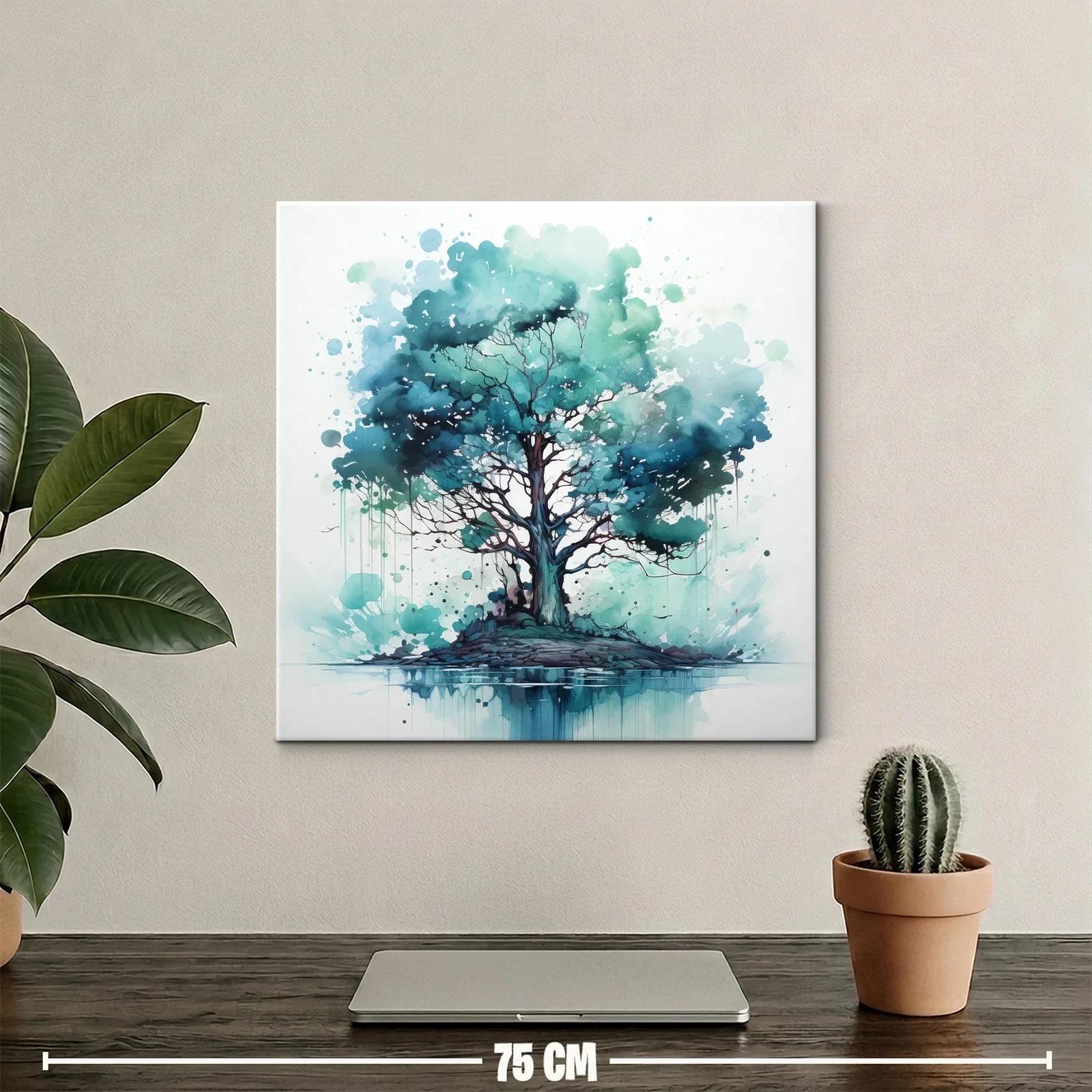 Árbol azul en isla serena con reflejo acuático — miniatura 2